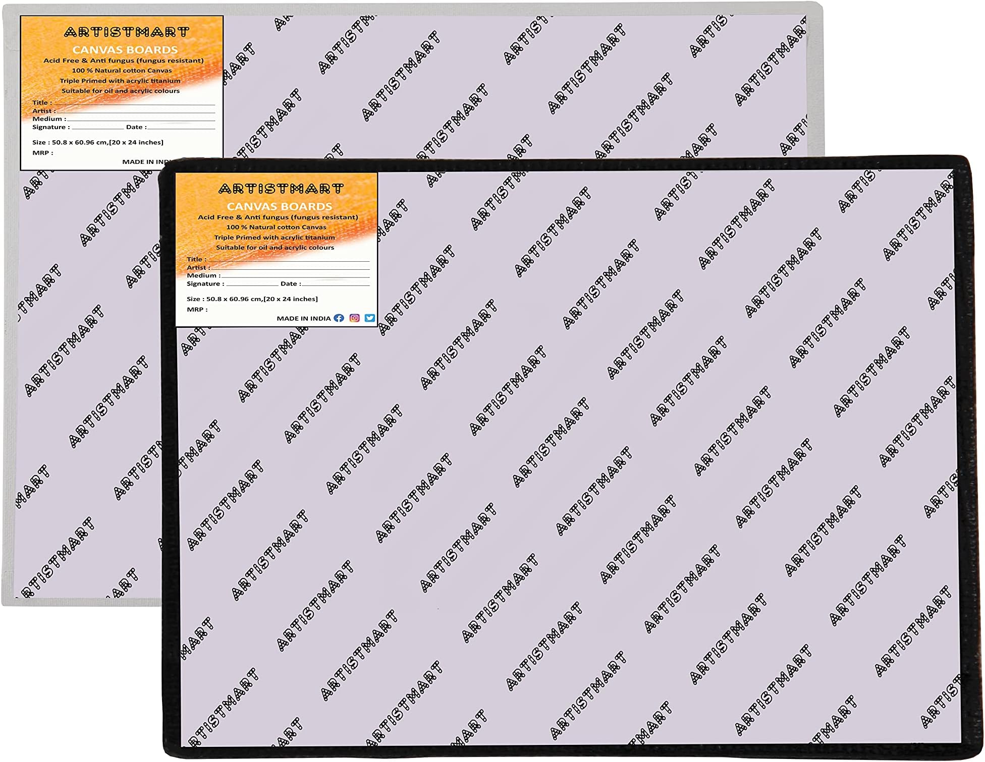 ARTISTMART Medium Grain Cotton Canvas Board (White and Black Color, 20x24 Inch,Pack of 2)