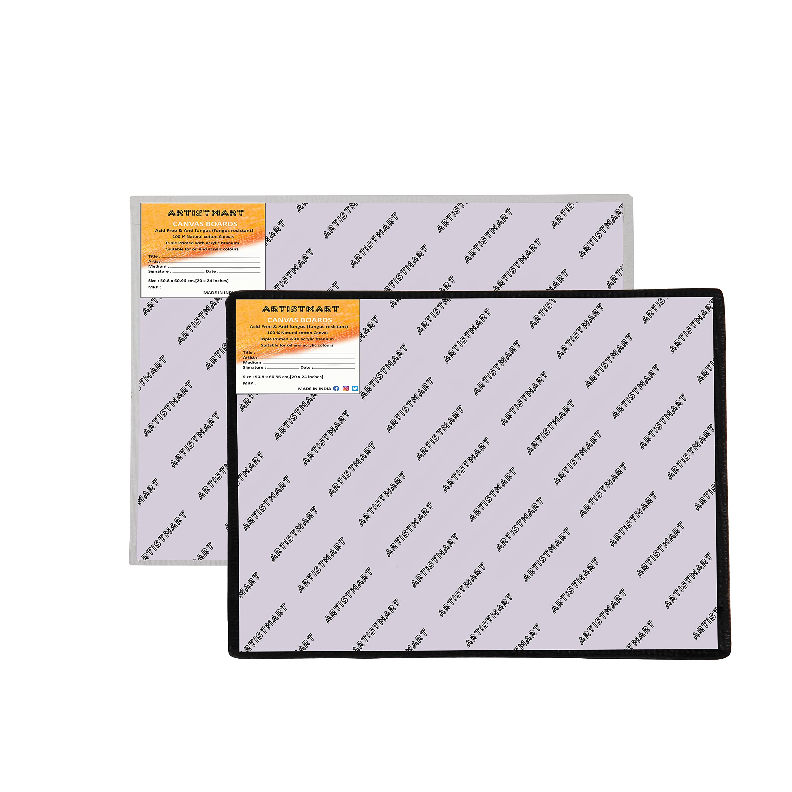 ARTISTMART Medium Grain Cotton Canvas Board (White and Black Color, 20x24 Inch,Pack of 2)