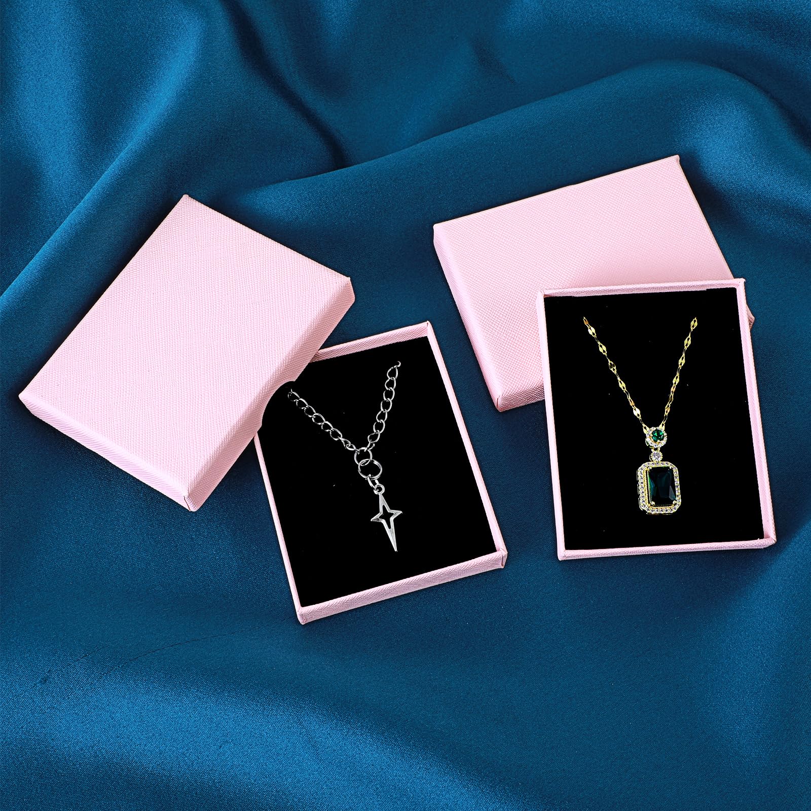 2-Piece Pink Jewelry Gift Box Set - Small Kraft Cardboard Organizer For Necklaces, Rings, Bracelets & Earrings
