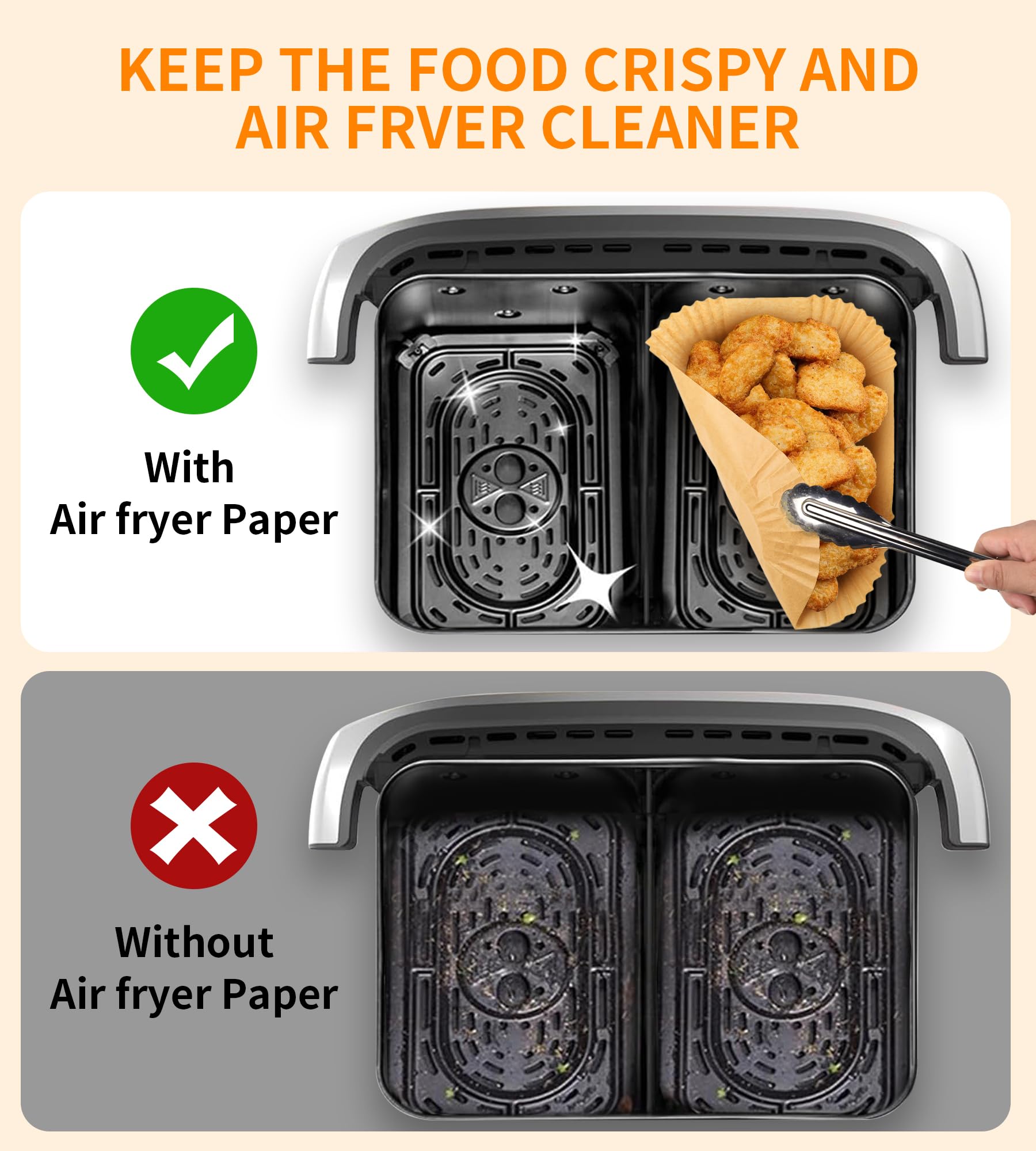 Papier Cuisson Air Fryer 100 szt, Papier Sulfurisé Air Fryer Accessoires Double Stack XL SL400EU, AF400EU, AF300EU, 22x14cm Rectangulair Paper Liners Friteuse Sans Huile