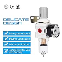 Vista 6 de NANPU 1/4" NPT, Filtro de aire comprimido regulador combinado tipo piggyback, elemento de latón de 5 micrones, cuenco de polietileno, desagüe