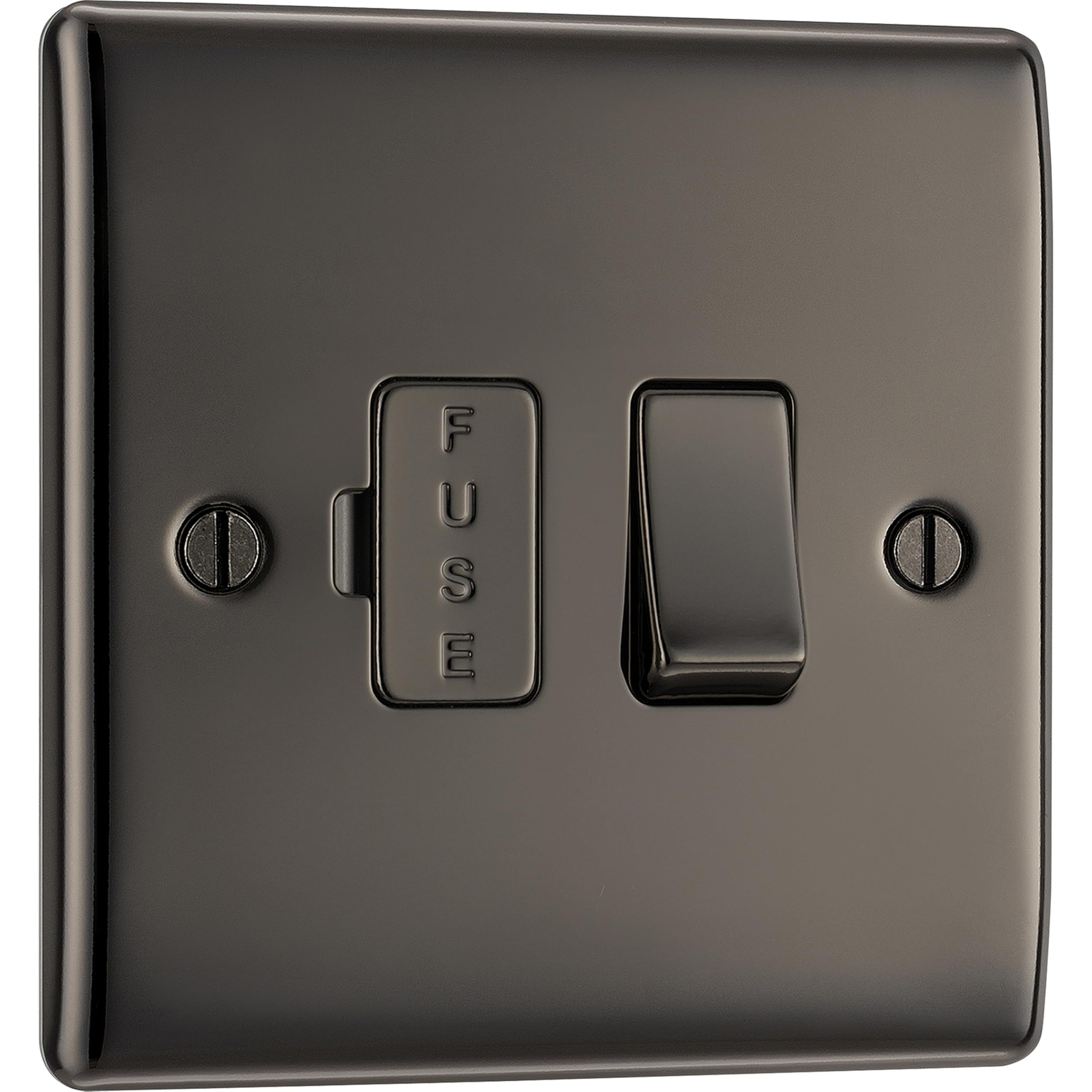 BG Electrical Switched Fused Connection Unit, Fused Spur Switch, Double Pole, Raised and Slim Profile, Round Edges, Nexus Metal, Black Nickel, 13A, NBN50