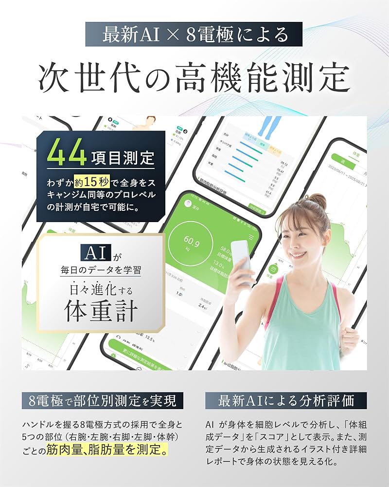 体重計 AI×体組成計プレミアム_ジムレベルの44項目全身スキャン Amazon.co.jp: 体重計 AI×体組成計プレミアム-ジムレベルの44項目全身