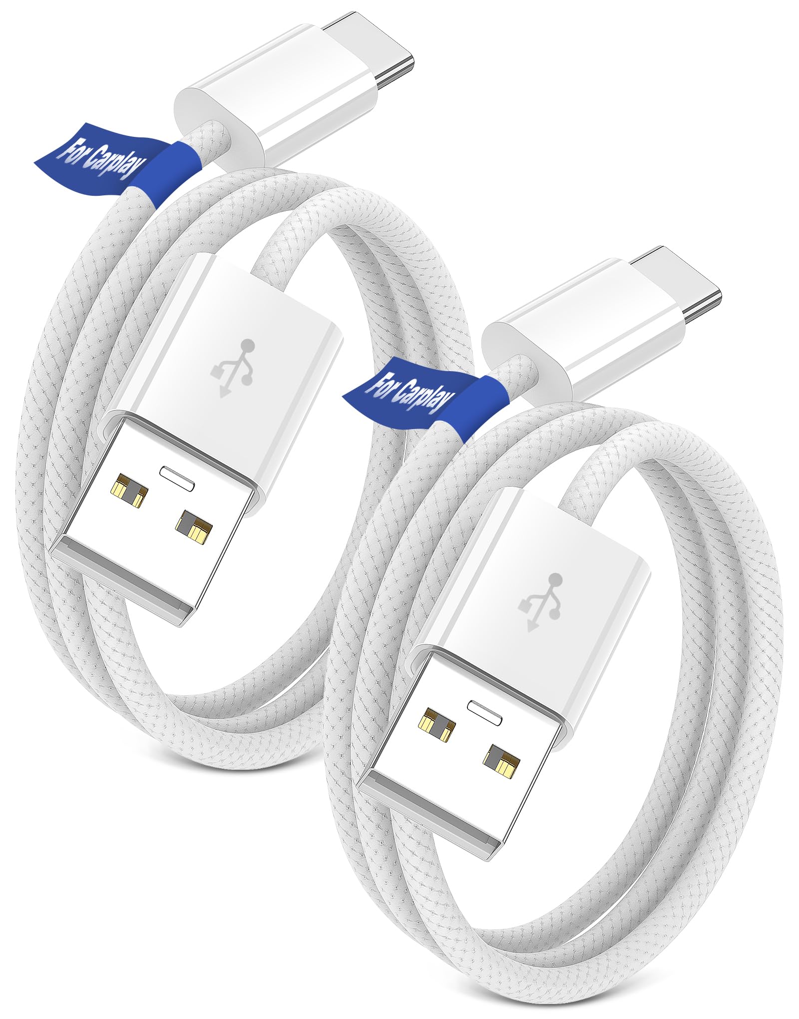 iMangoo 2 Pack USB C Cable for Carplay, Car Play Cord for Apple iPhone 17 Air 16 16e 15 Pro Max, USB A to Type C Data Transfer Short Braided Charger