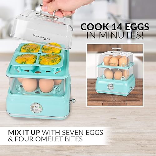Miniatura 5 de Nostalgia CLEC14AQ Retro Premium Cocedor Eléctrico de Huevos Duros Grande de 14 Huevos, Escalfados, Revueltos, Tortillas, Claras, Sándwiches, para