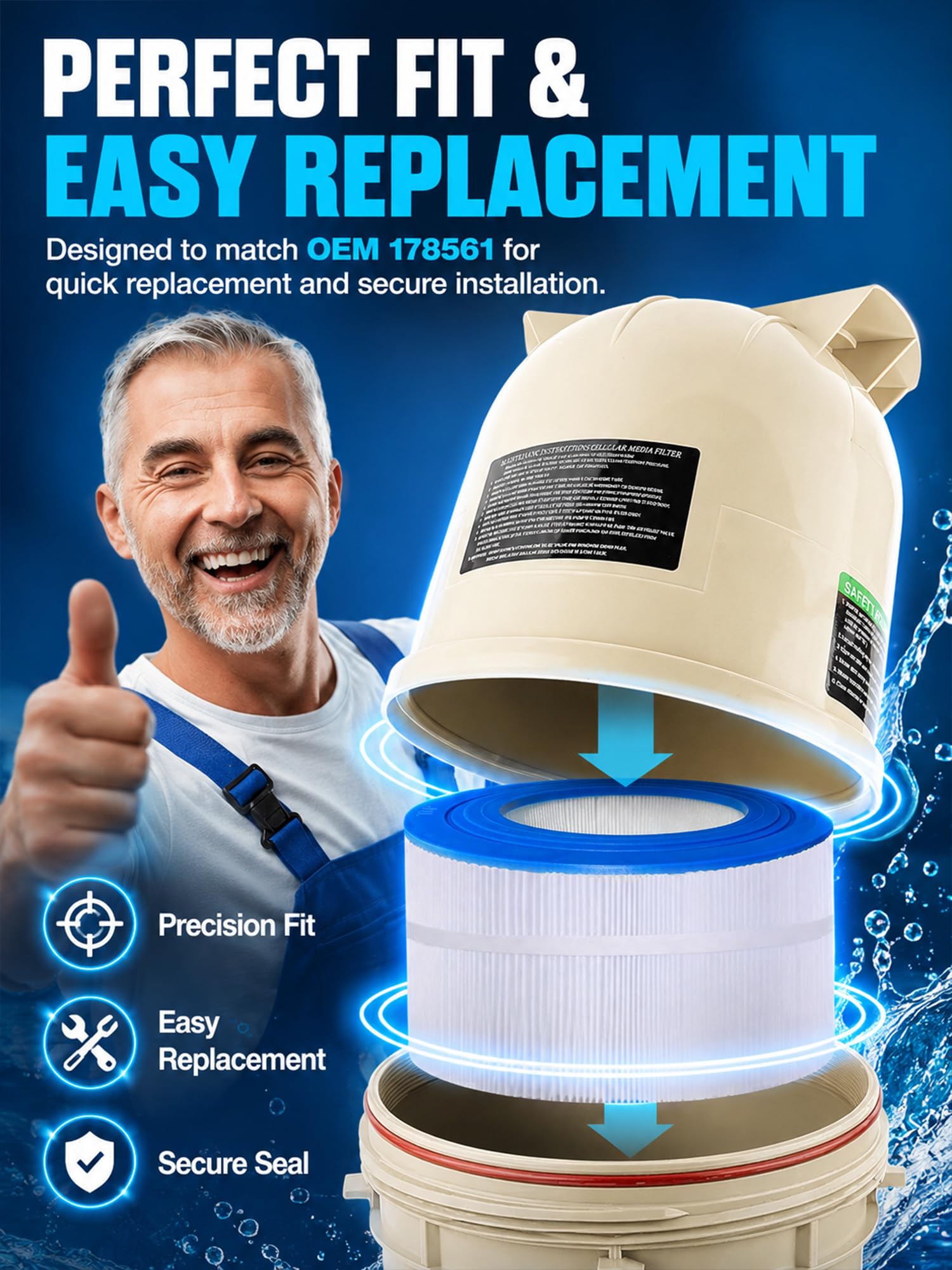 Couvercle de filtre de piscine en amande - Pièces de rechange pour Pentair Clean Pool & Spa CC150 CC75 - Remplace 178561 160317 160318 178555 30,5 cm