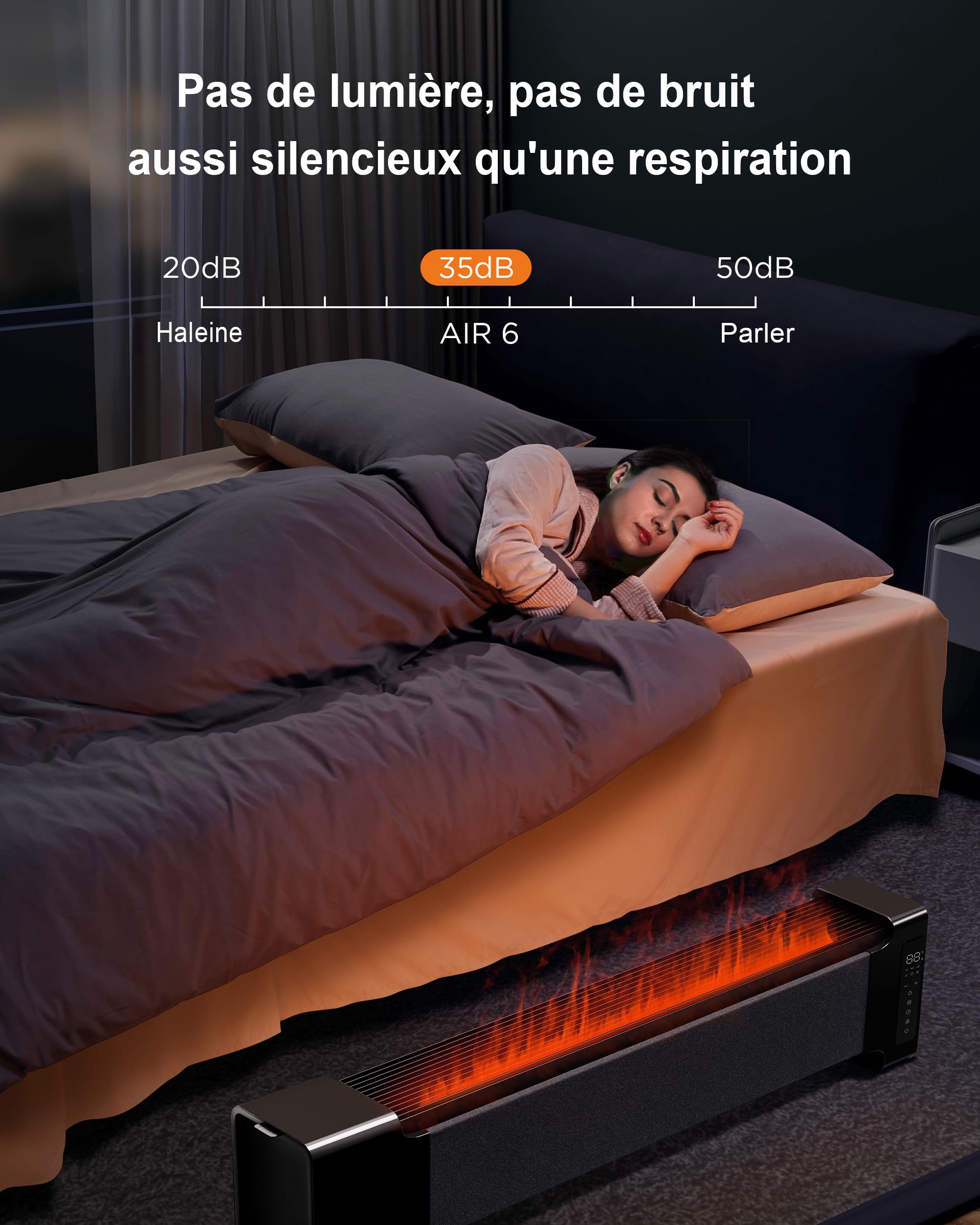 Airmate Grande Plinthe Cheminée Electrique 45" et Humidificateur 2 en 1 avec Télécommande, Chauffage Silencieux pour Grandes Pièces avec Flamme Réaliste, Commande Tactile LED 2000W