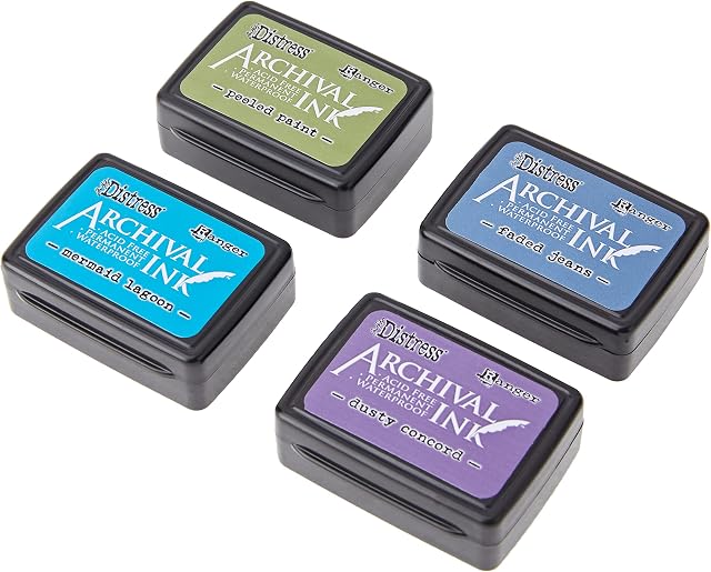 Ranger Distress Archival Mini Ink Kit 2-Peeled Paint/Mermaid Lagoon/Faded Jeans/Dusty Concord, Various, 4 Pads
