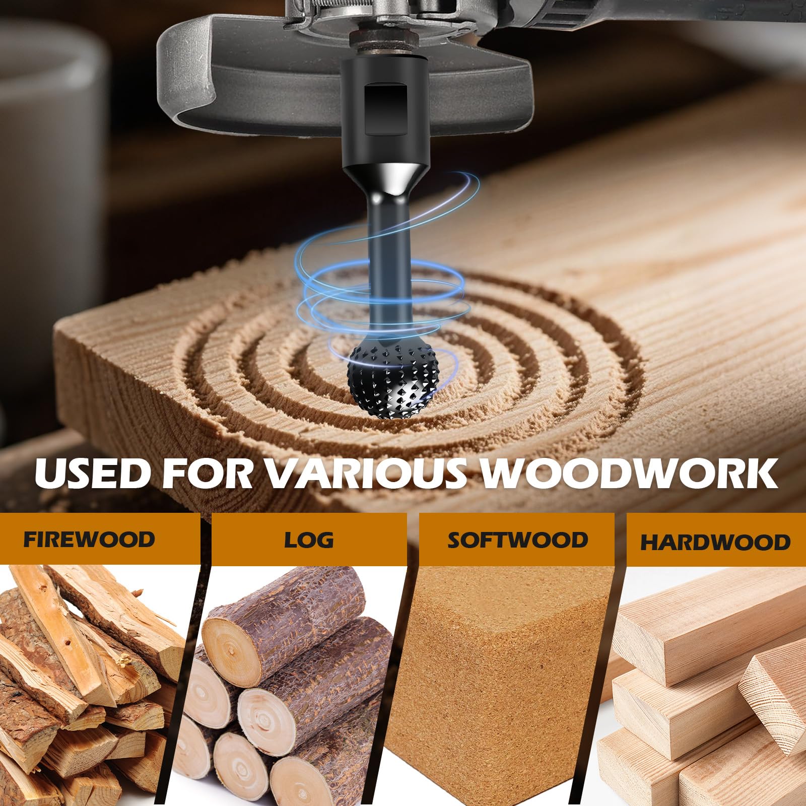 Fresa per legno ⌀25mm, Fresa a Sfera per Intaglio Legno, Fresa Sferica Universale per Trapano e Smerigliatrice, Adatta per Smerigliatrici Angolari 115/125 mm