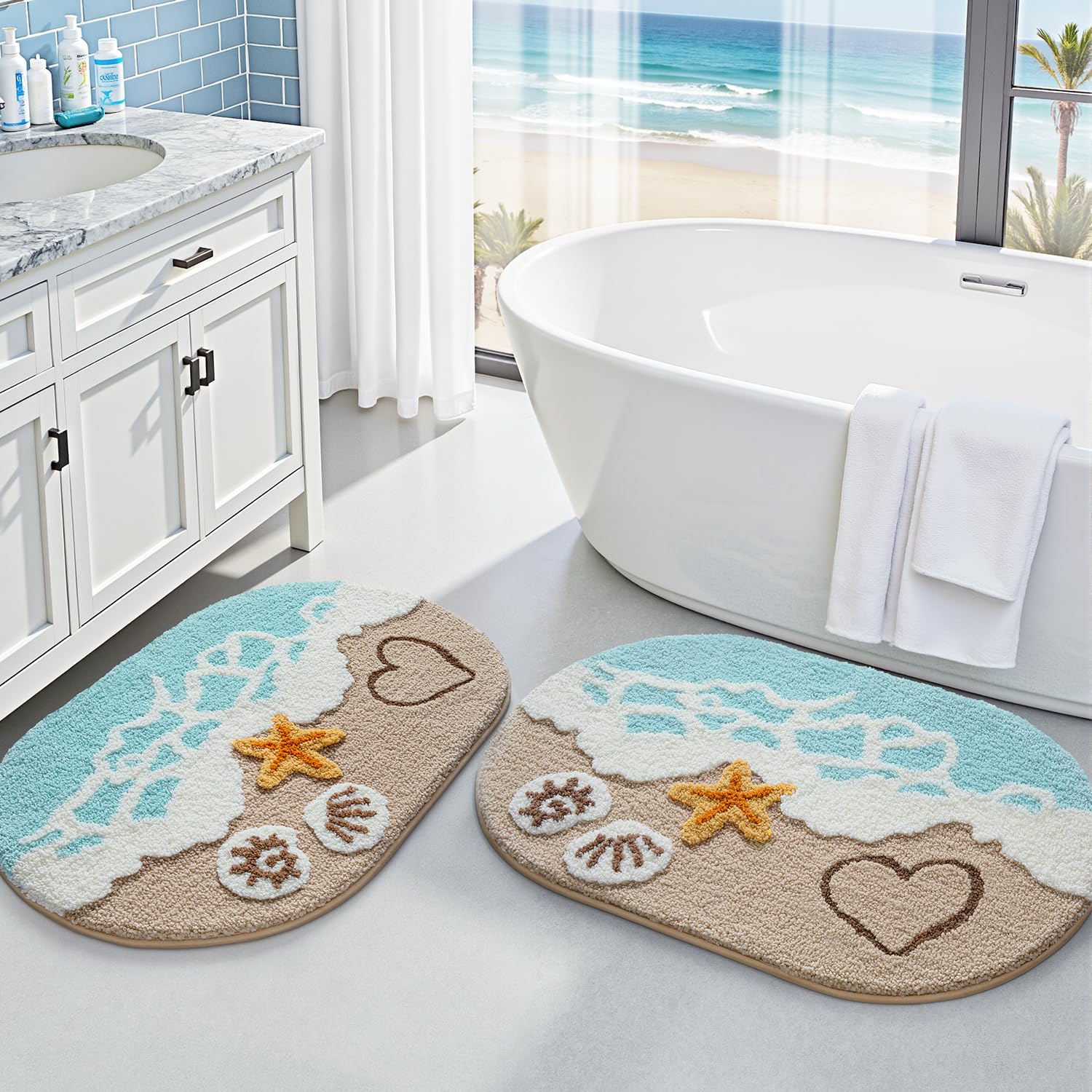 LUMI 2-Piece Beach Bathroom Rugs Set