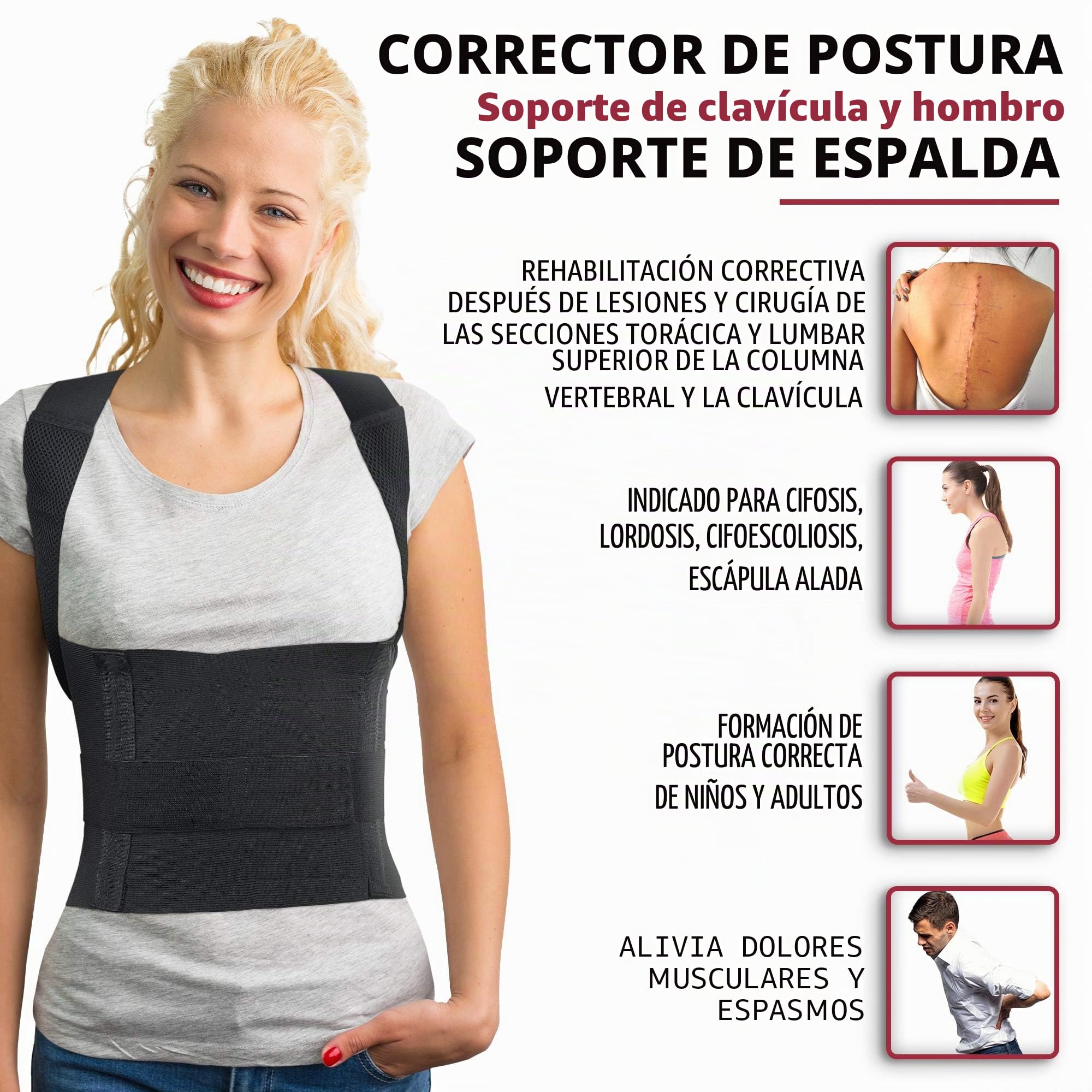 ORTONYX Cómodo Corrector de Postura Soporte de Espalda para Clavícula y Hombro, Totalmente Ajustable para Hombres y Mujeres / 656A-XXL