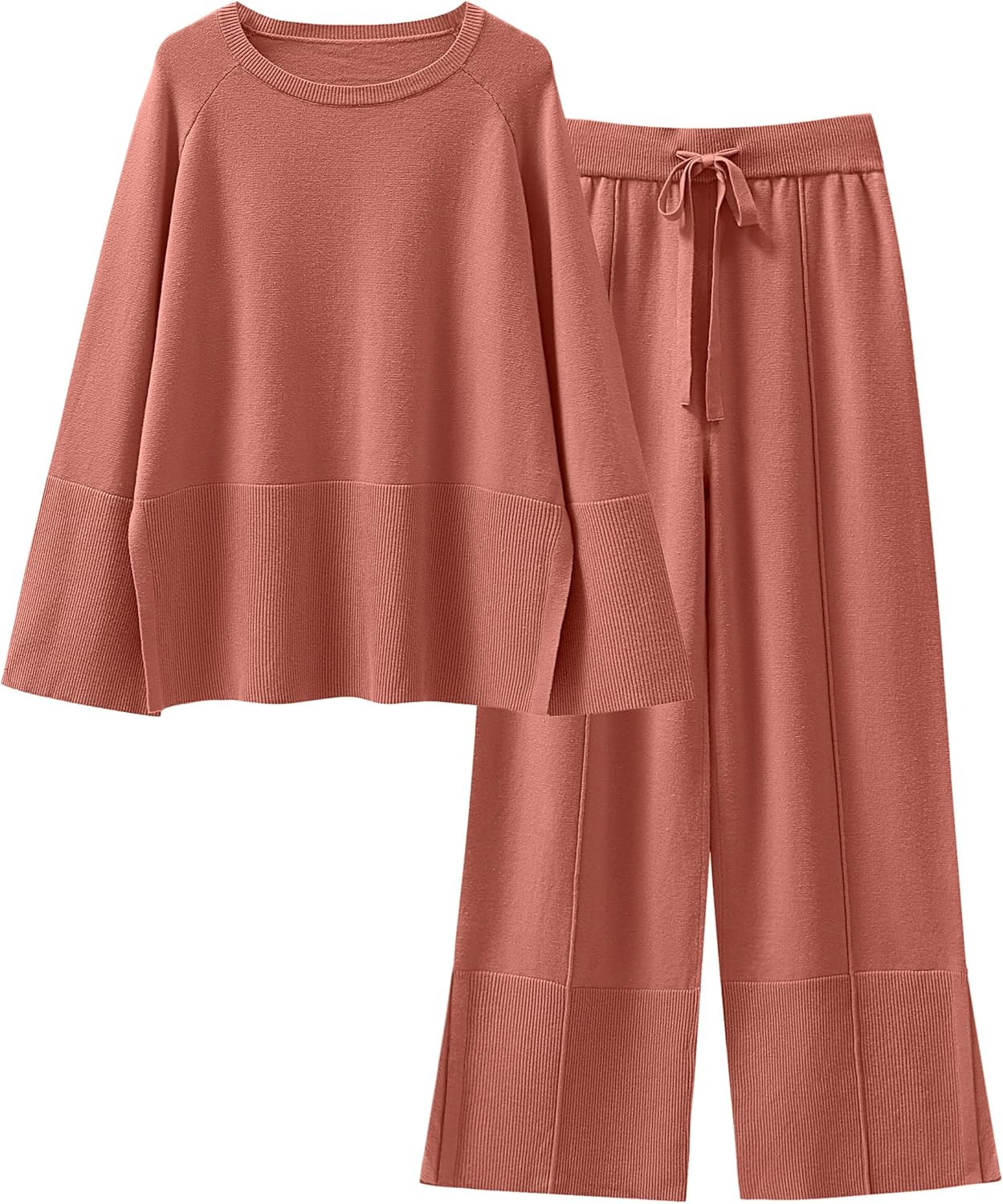 ANRABESS Womens 2 Piece Outfits Oversized Knit Sweater Set Wide Leg Pant Cozy Lounge Matching Pajama Sets 2025 Trendy Clothes