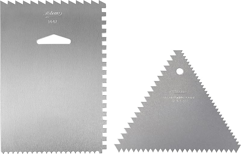 Ateco 1446 - 3 Sided Decorating Comb and 1447- 4 Sided Decorating Comb & Icing Smoother, 2 Pc Set,Silver