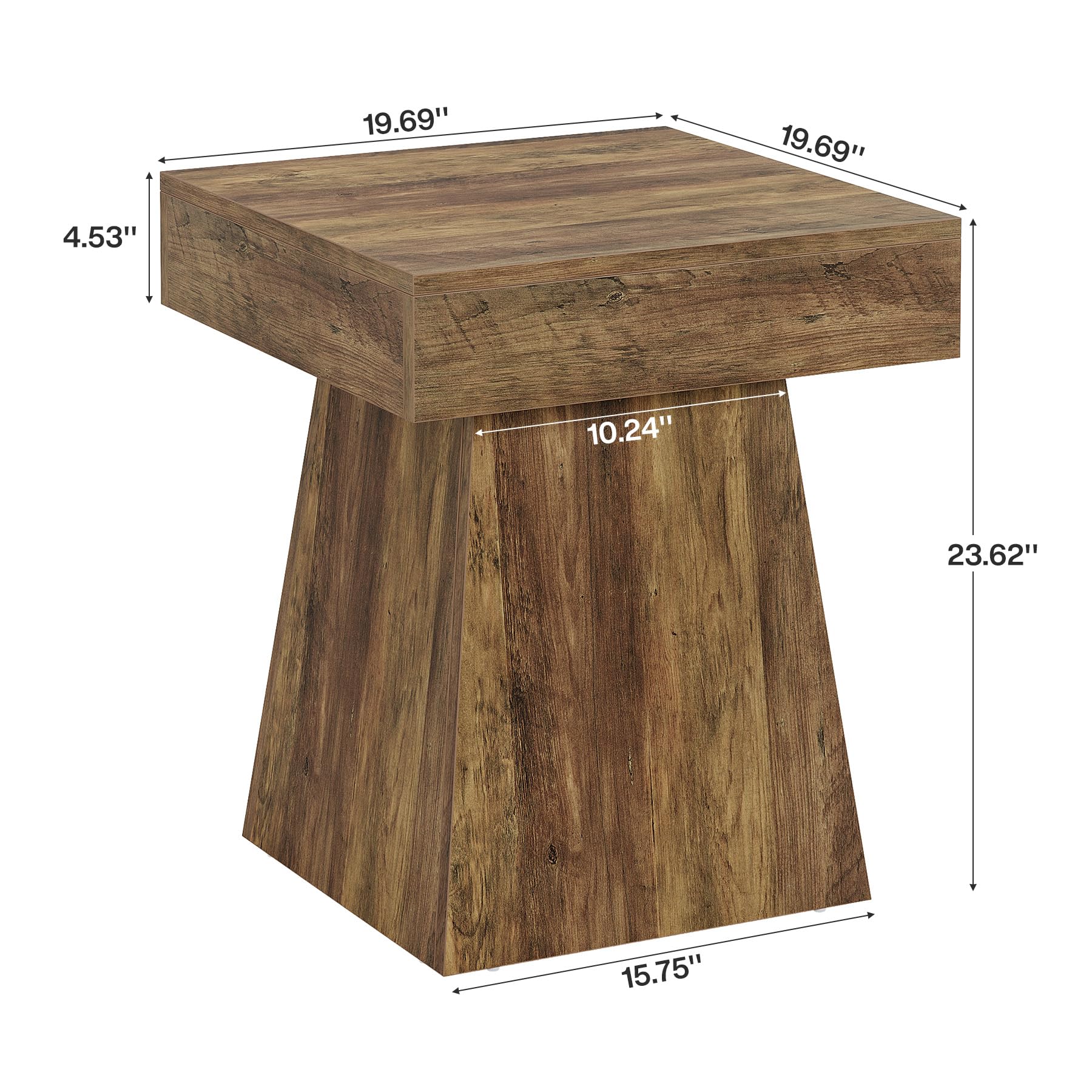 Tribesigns Small End Table Set of 2, Rustic Square Side Table with Wide Base, Farmhouse Small Nightstand Beside Bed, Next to Armchair, for Living Room, Brown
