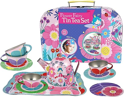 Miniatura 1 de Bright Stripes Juego de té de lata de 15 piezas para niñas pequeñas, juguetes de juego de simulación para niños con funda de transporte,