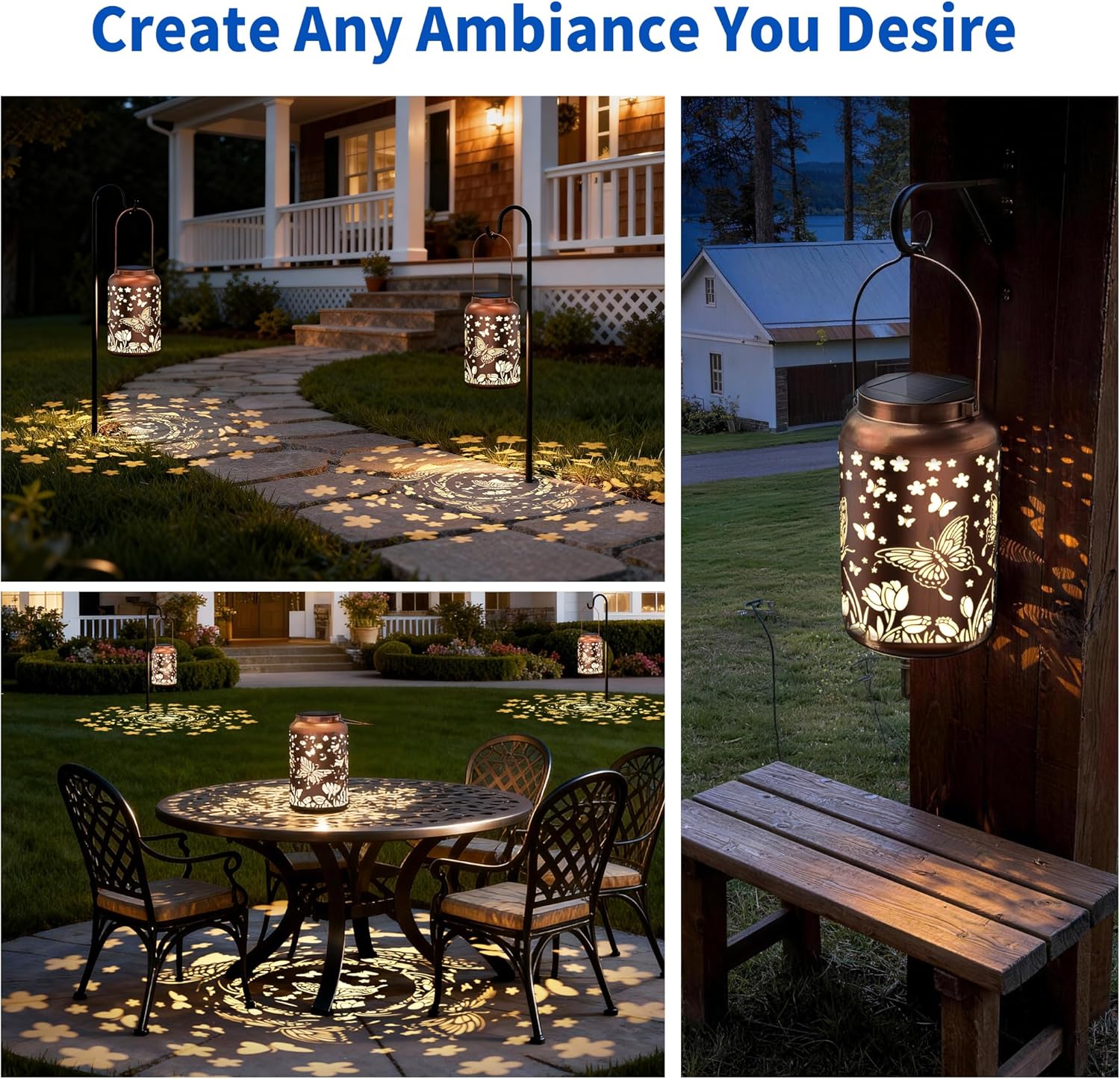 Solar Lanterns Outdoor Waterproof,Butterfly Solar Lantern Gift for Women Girl Mom Grandma,Valentine Gifts,Metal Hanging Solar Lantern for Yard,Garden,Porch Landscape Deconrations-1 Pack