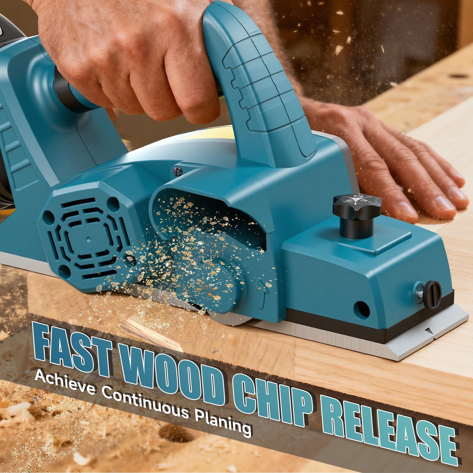 Rabot Sans Fil Compatible avec Makita 18V Batterie, 15000RPM Raboteuse Électrique à Une Main avec 2×4.0Ah Batterie, Largeur de Rabotage 82mm, Profondeur de Coupe 0-2mm