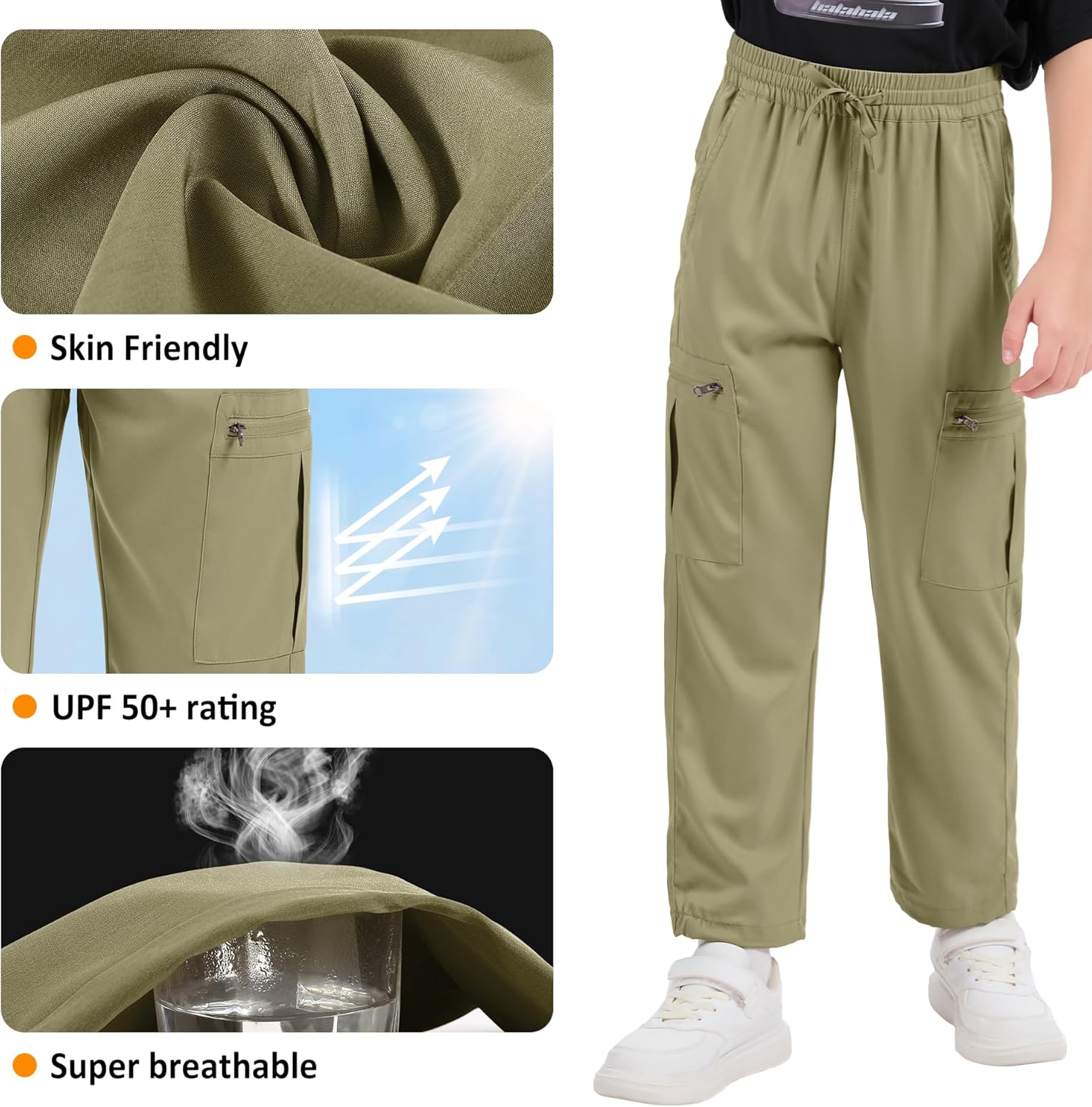 Boys Hiking Pants Kids' Cargo Quick Dry Lightweight Youth Outdoor Camping Fishing Scout Pants - Image 3