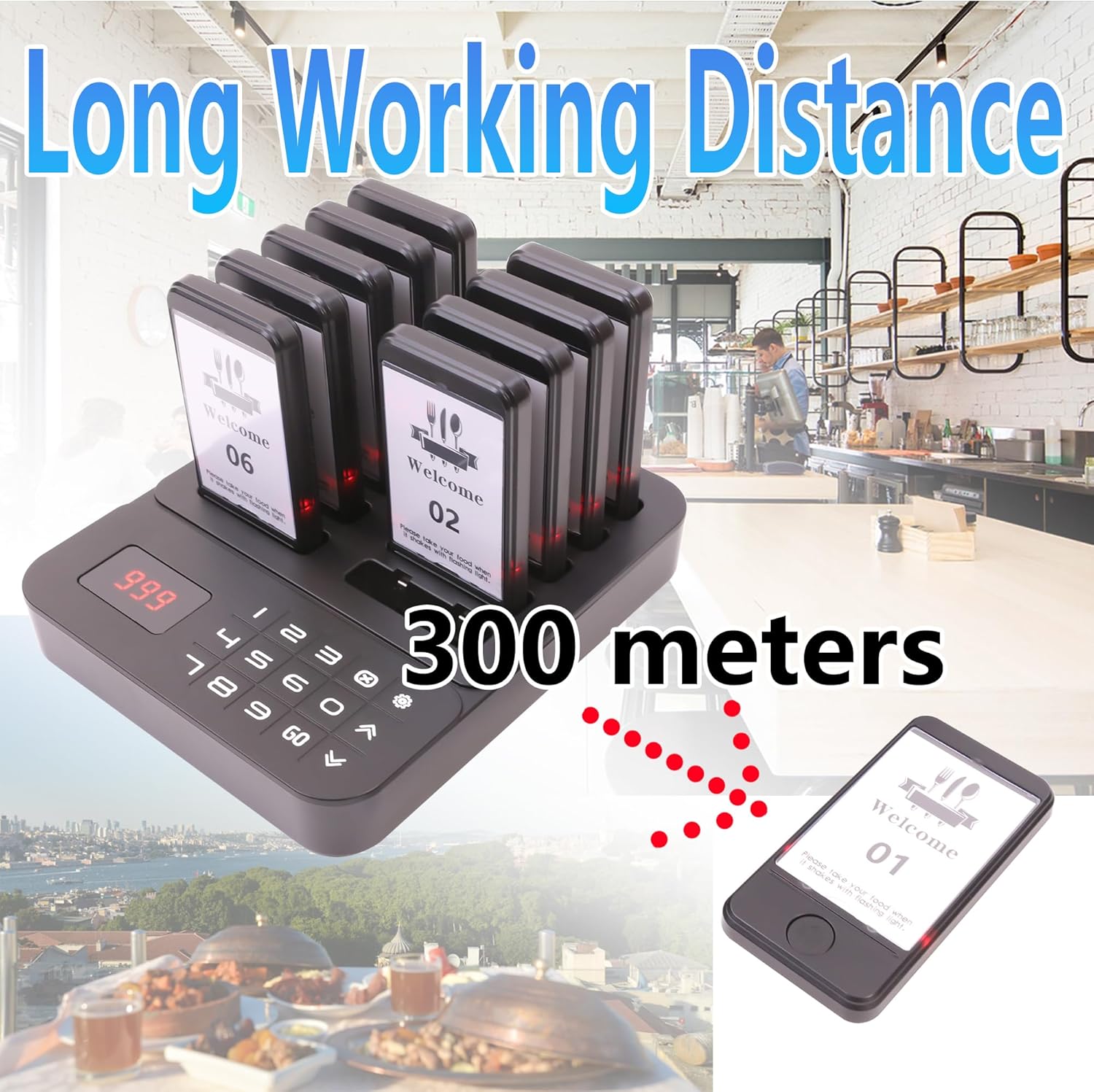 Restaurant Buzzer System, Restaurant Waiting Pager, Pagers and Beepers, Set with Vibration,Flashing and Buzzer,Close Reminder,10 Guest Pagers for Food Truck,Church Nursery