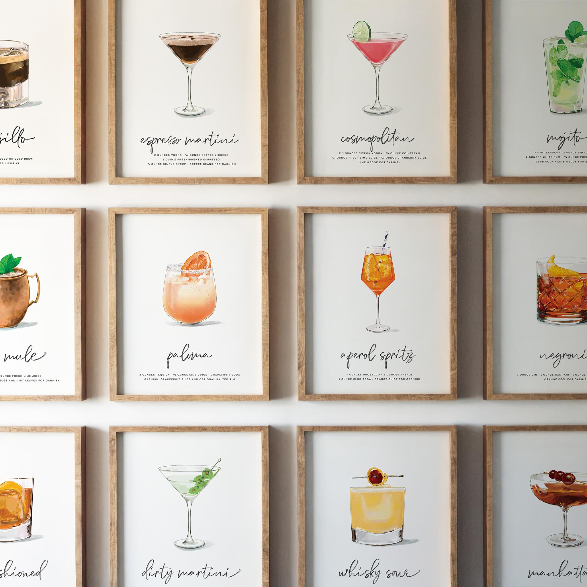 Aperol Spritz Cocktail-Wandkunst, Mix & Match Barwagen-Dekoration, illustrierte Alkohol-Poster mit Cocktail-Rezepten, ungerahmt, Bar-Wandkunst, Cocktail-Poster, Geschenke für Männer