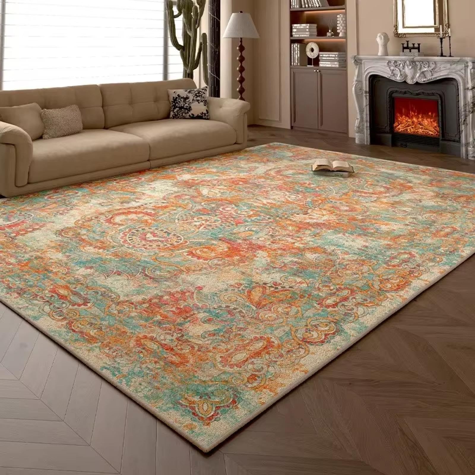 Tapis extérieur grande surface style ethnique pour masquer un sol abîmé