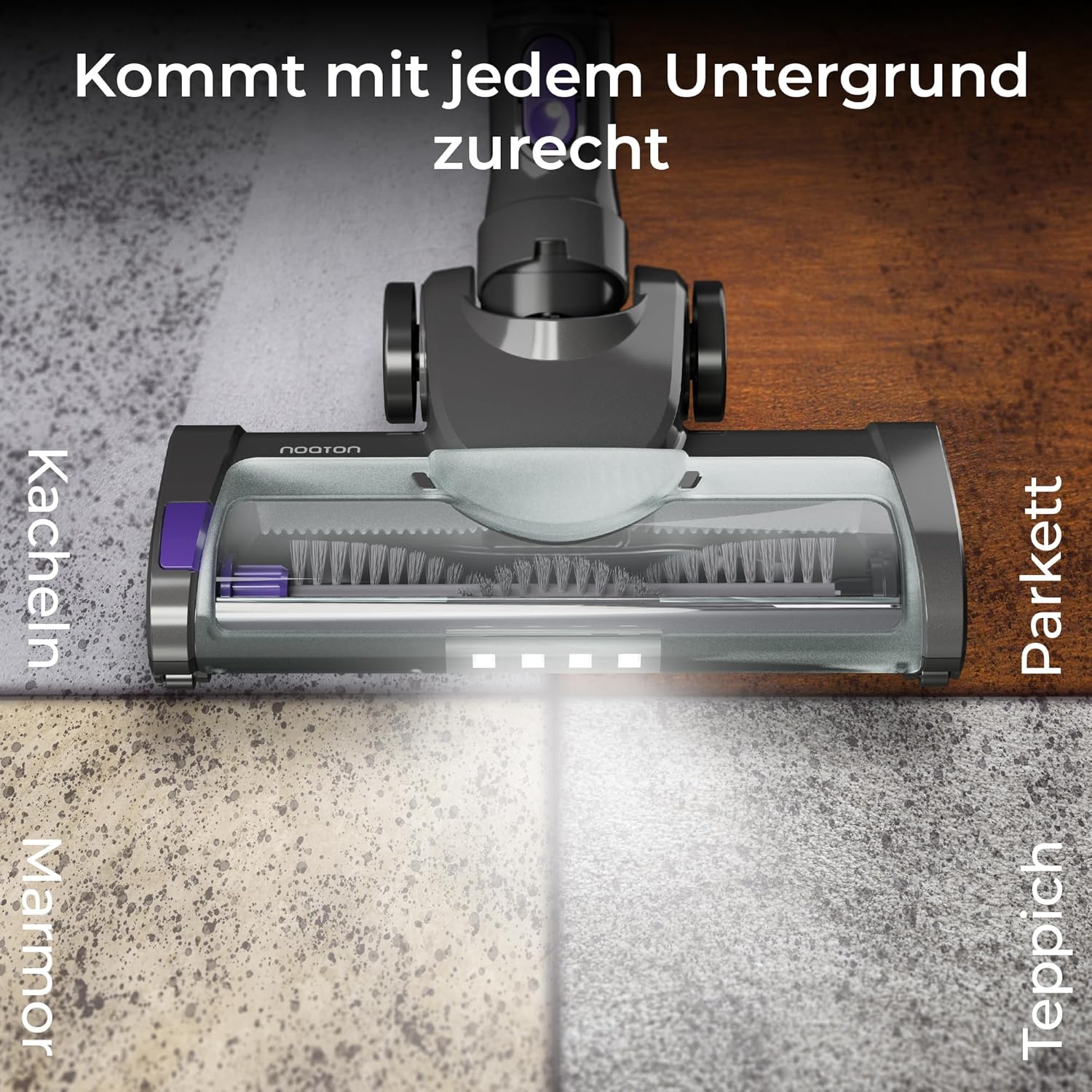 Noaton AVC600 cleaning different floor types: tiles, marble, parquet, carpet