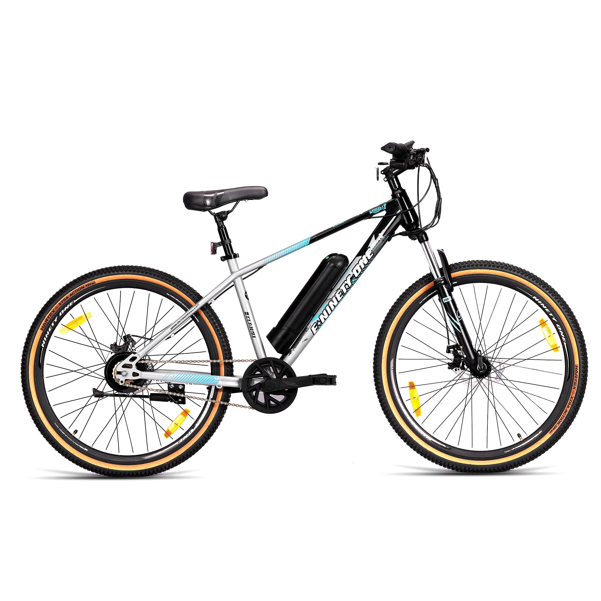 NINETY ONE Wolverine X | Electric Cycle | 7.8Ah Battery | 27.5T | 91 Tuf Shox Front Suspension | 250 Watt IP65 BLDC Motor | 85% pre-Assembled | 2 Years Battery Warranty | Black Silver