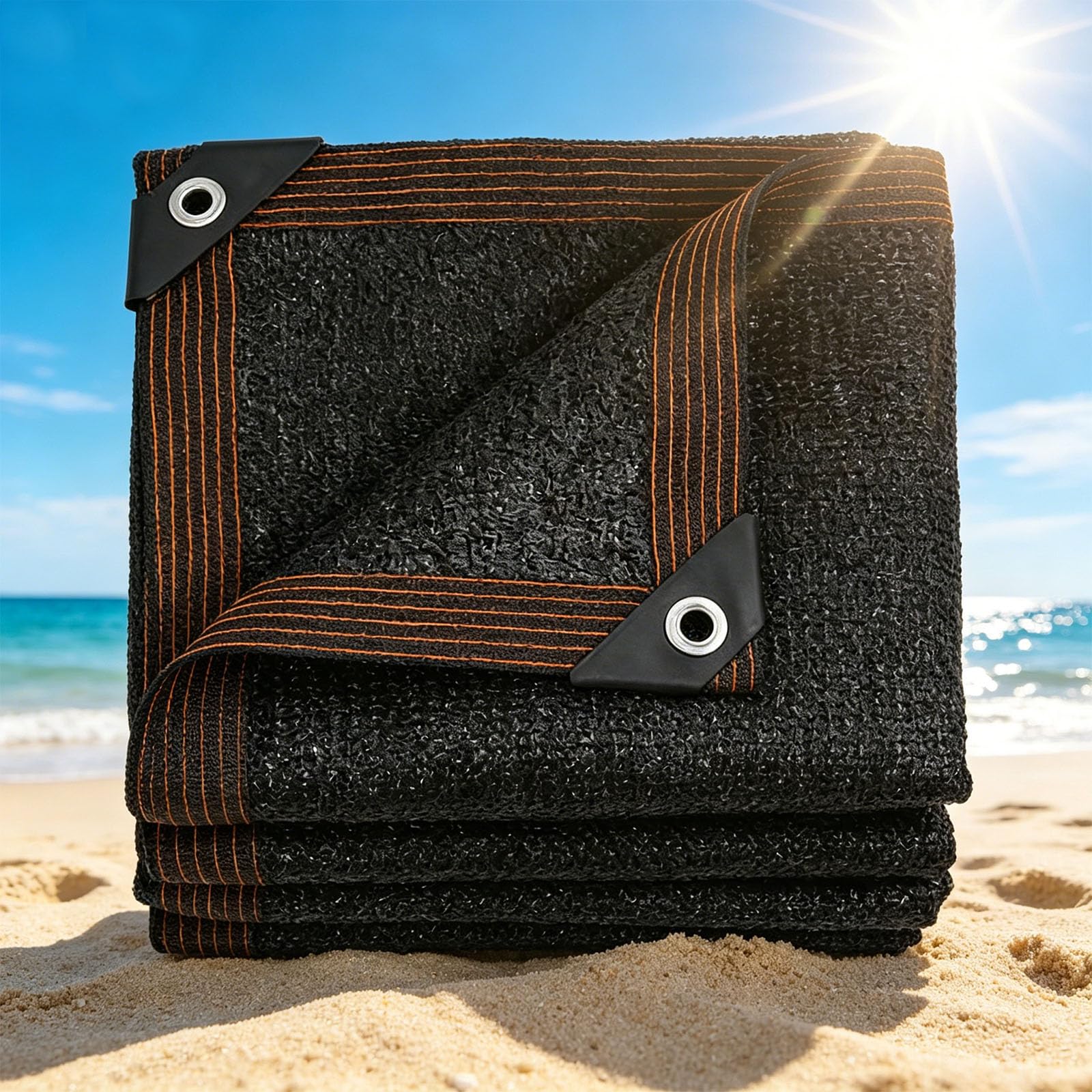Filet d'ombrage 245 x 280 cm perméable et coupe-vent noir avec œillets