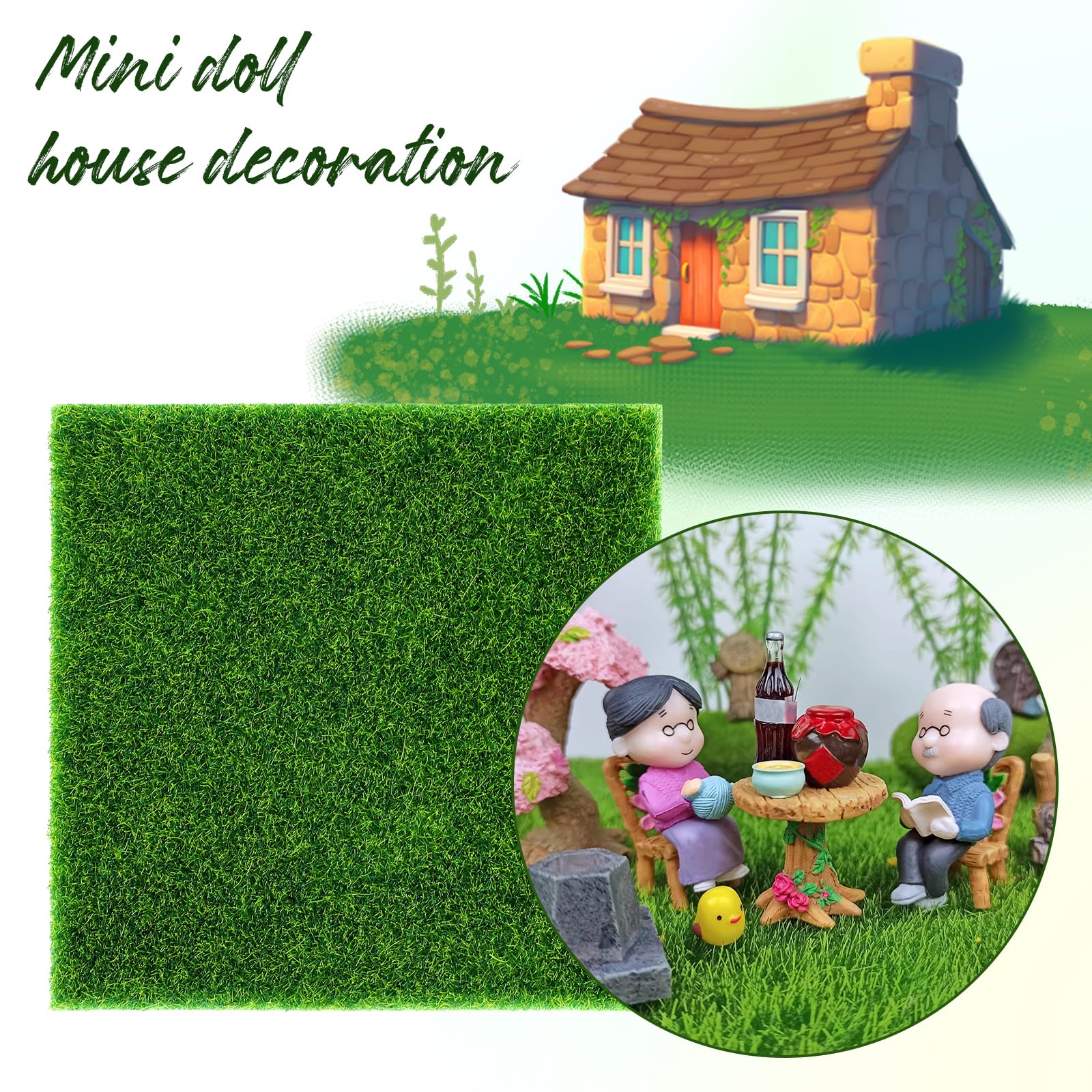 Kit Giardino In Miniatura, 4 Pezzi Di Tappeto Erboso Artificiale 15x15 Cm Con 4 Recinzioni In Legno, Per Terrari E Decorazioni Fai Da Te
