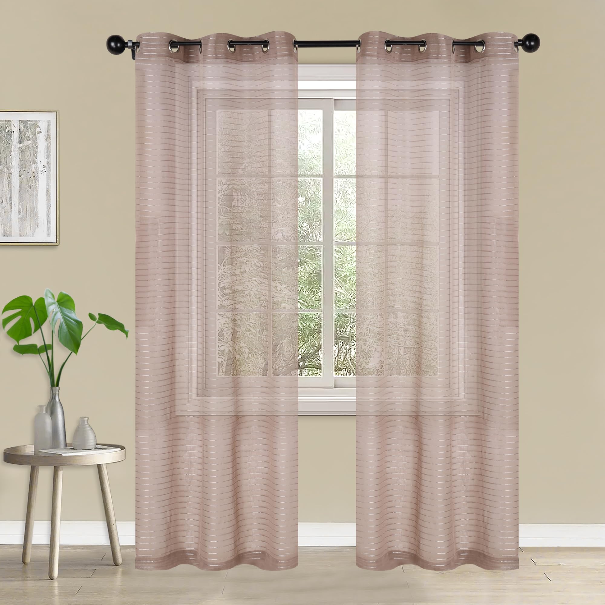 Rideaux transparents de salon et chambre grands voilages taupe rayés Superior Jackson