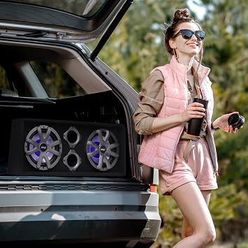 Pyle 12 Dual Bass Subwoofer Box System - 600 Watt Slim Mount Truck Audio Subwoofer Box with Rear Vent Design and Built-in Lighting LED Light - PLBAS122LE Black