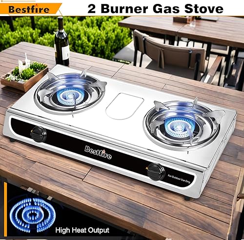 Miniatura 6 de BESTFIRE Estufa de gas propano de 2 quemadores con estufa de propano de encendido automático, estufa de campamento de 23,000 BTU para cocina al aire