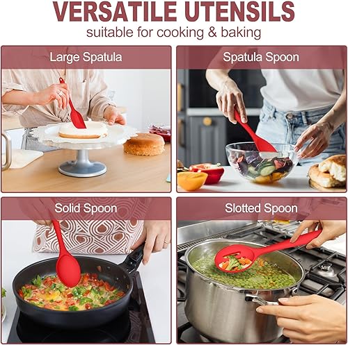 Miniatura 6 de TeamFar Utensilios de cocina, 7 piezas de utensilios de cocina de silicona para hornear, utensilios de cocina antiadherentes con cucharón, espátula,