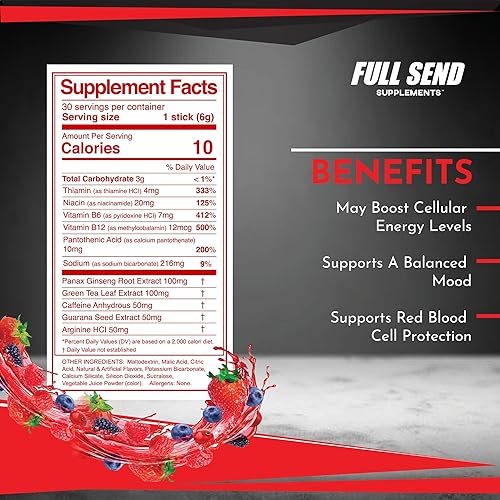 Miniatura 4 de FULL SEND Paquete de vitamina B12 + Energy Stick, soporta niveles de energía celular, enfoque, alerta, paquetes de mezcla de bebidas en polvo con té