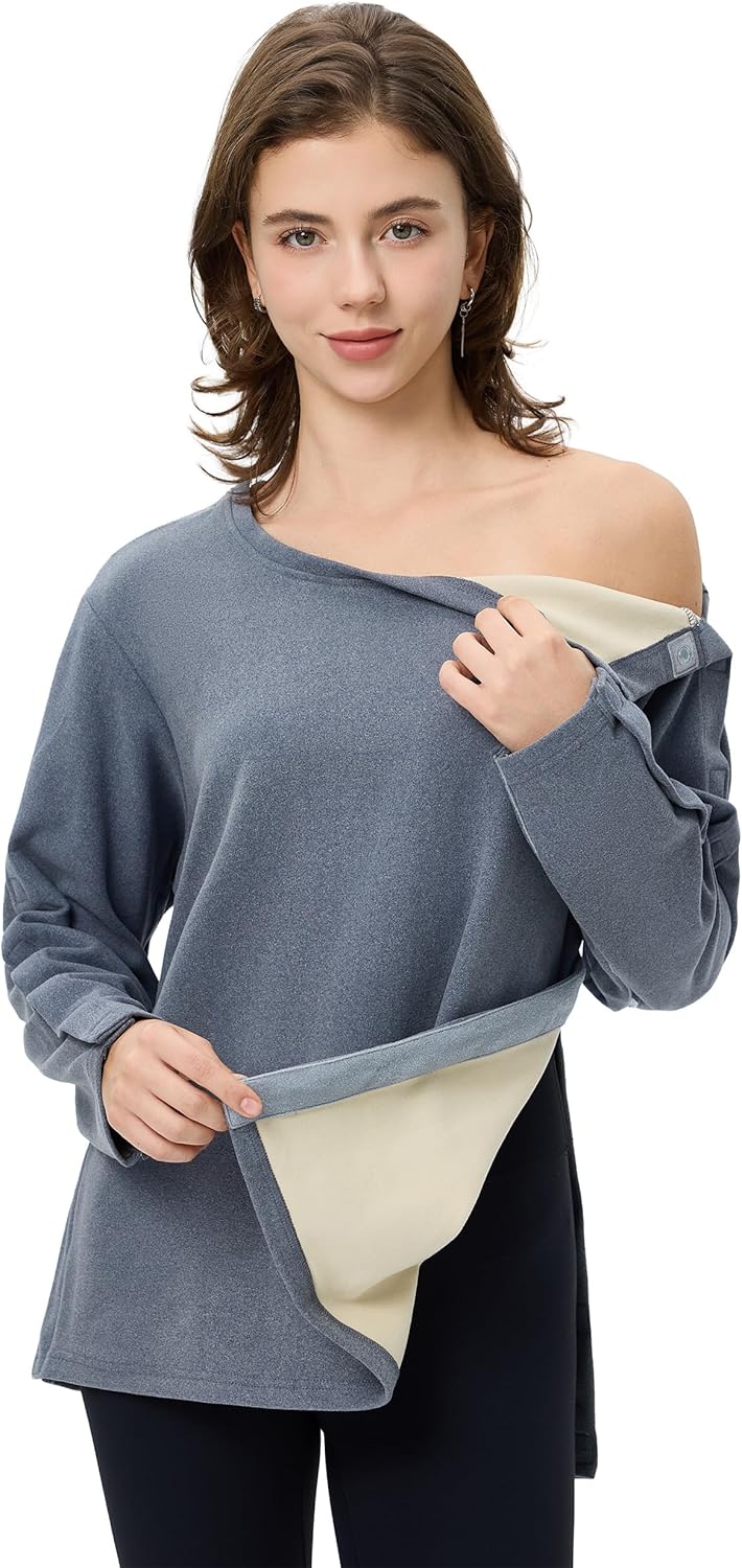 Magnetic Fleece Long Sleeve Post Shoulder Surgery Shirts for Women Tear Away Adaptive Clothing Rotator Cuff Recovery Shirt - Image 2
