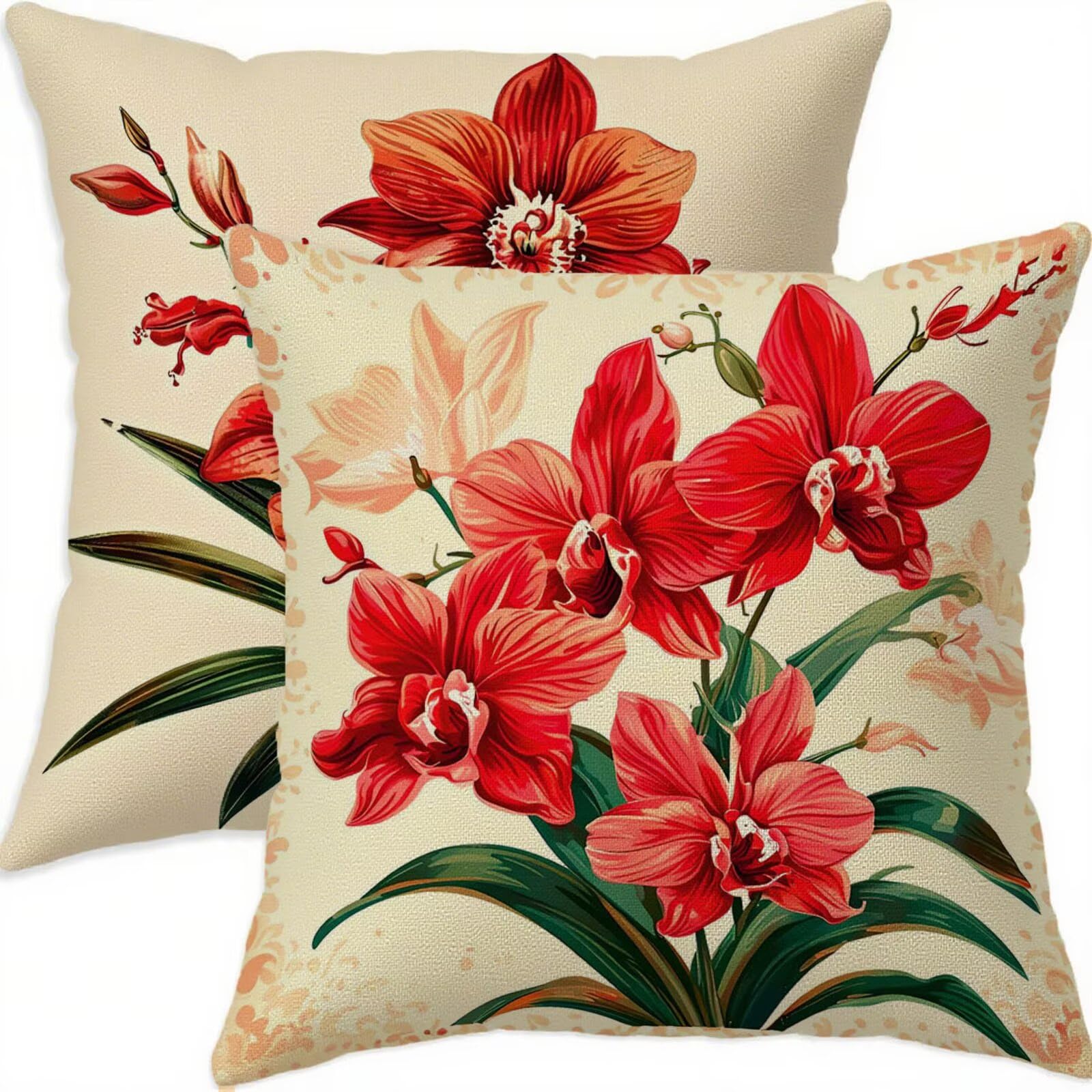 Housse coussin 75x75cm lin imperméable rouge contre usure et taches