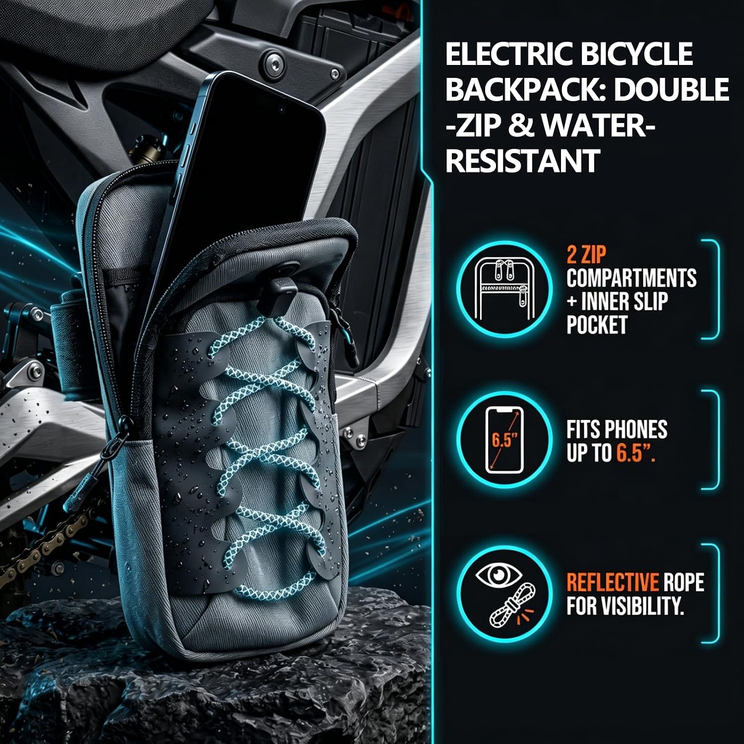2 Pcs Ebike Bag, Phone Pouch for E Dirt Bike Accessories, E Bike Bag Compatible with Surron Light Bee & Yozma in 10 Pro Storage Accessories