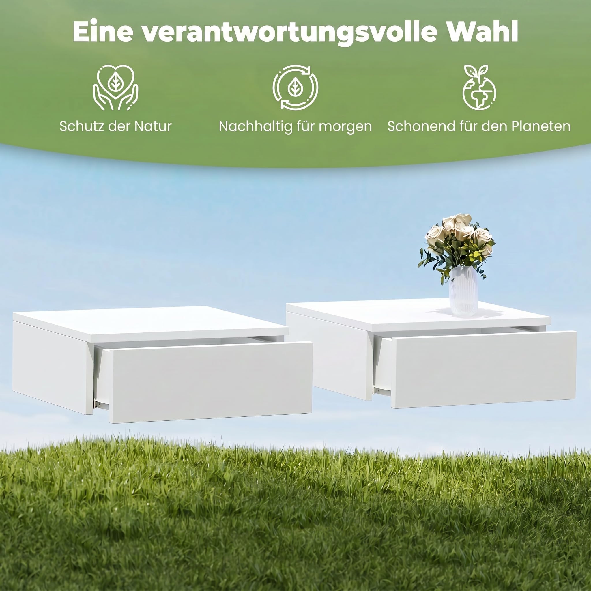 HOMCOM Nachttisch hängend 2er Set mit Schublade 40 x 30 x 14 cm Weiß