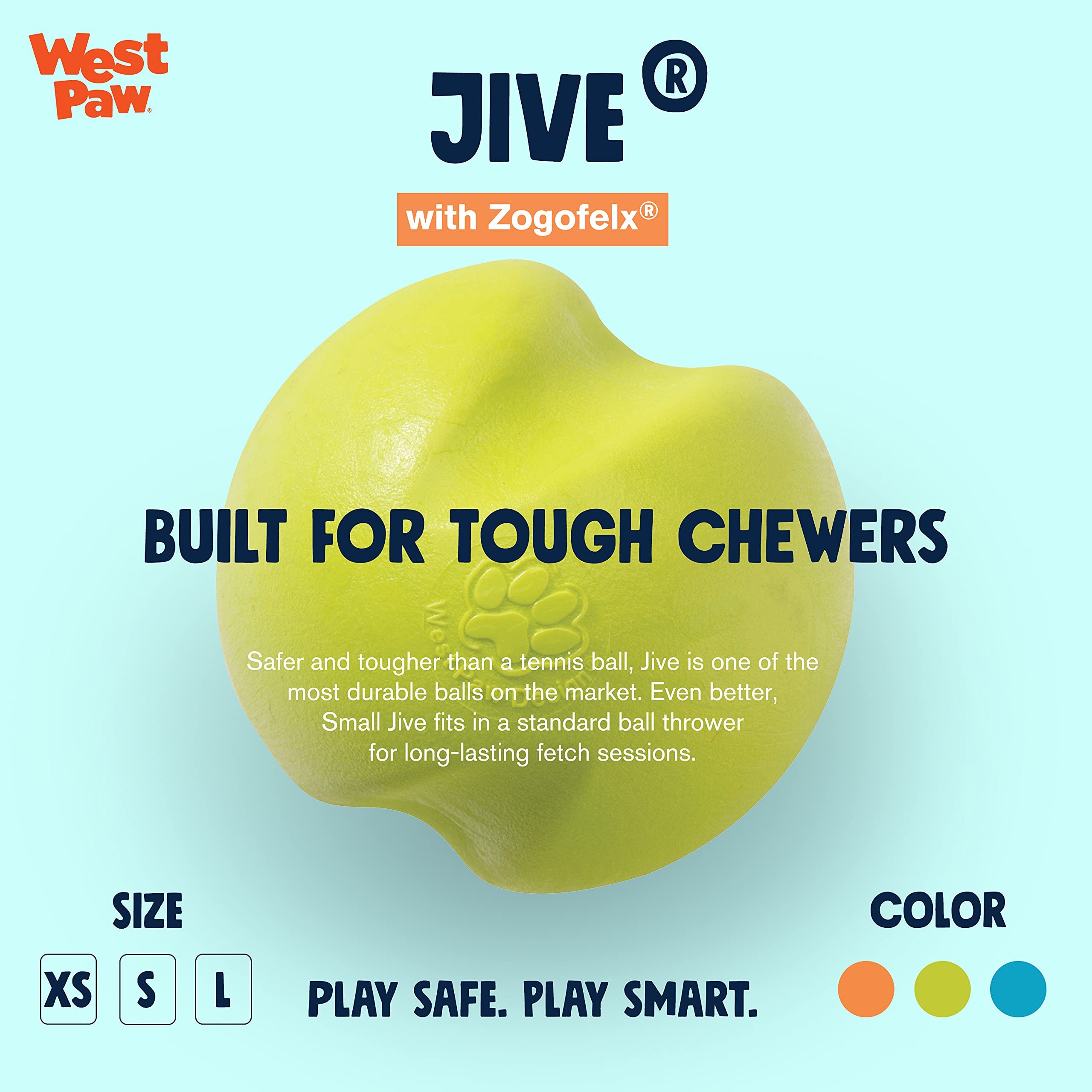 WEST PAW Zogoflex Jive Ball Dog Chew Toy, Bouncing Toys for Dogs Fetch, Catch, Chewing, Play, Floatable, Recyclable Balls - Image 2