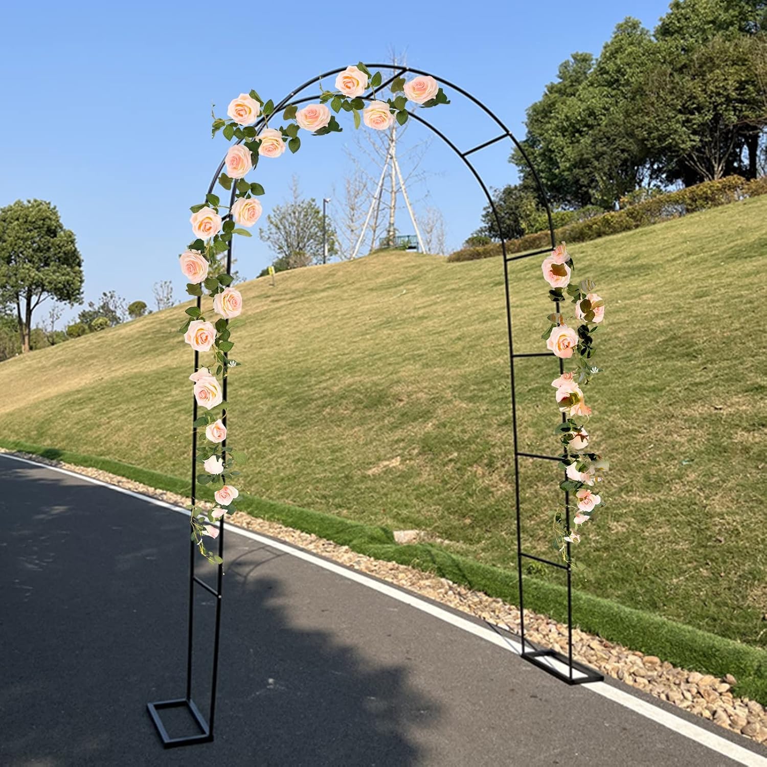 Garden Arch Trellis,Metal Pergola Arbor,Plant Climbing Frame with Base,Weatherproof Easy Install Sturdy Garden Decoration,Black/White (Color : Black, Size : 80x200x25CM)