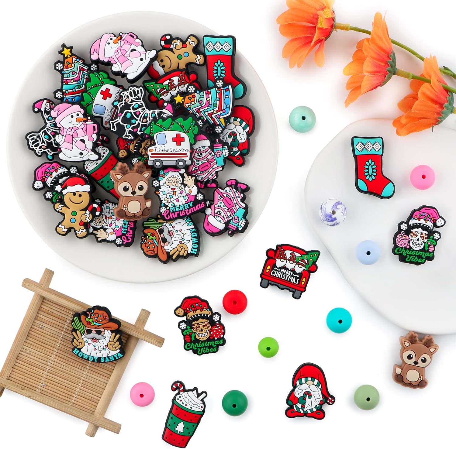 Set with 15Pcs Silicone Focal Beads for Pens, Christmas Silicone Beads for Keychain Making Bracelet Necklace Accessories - Image 6