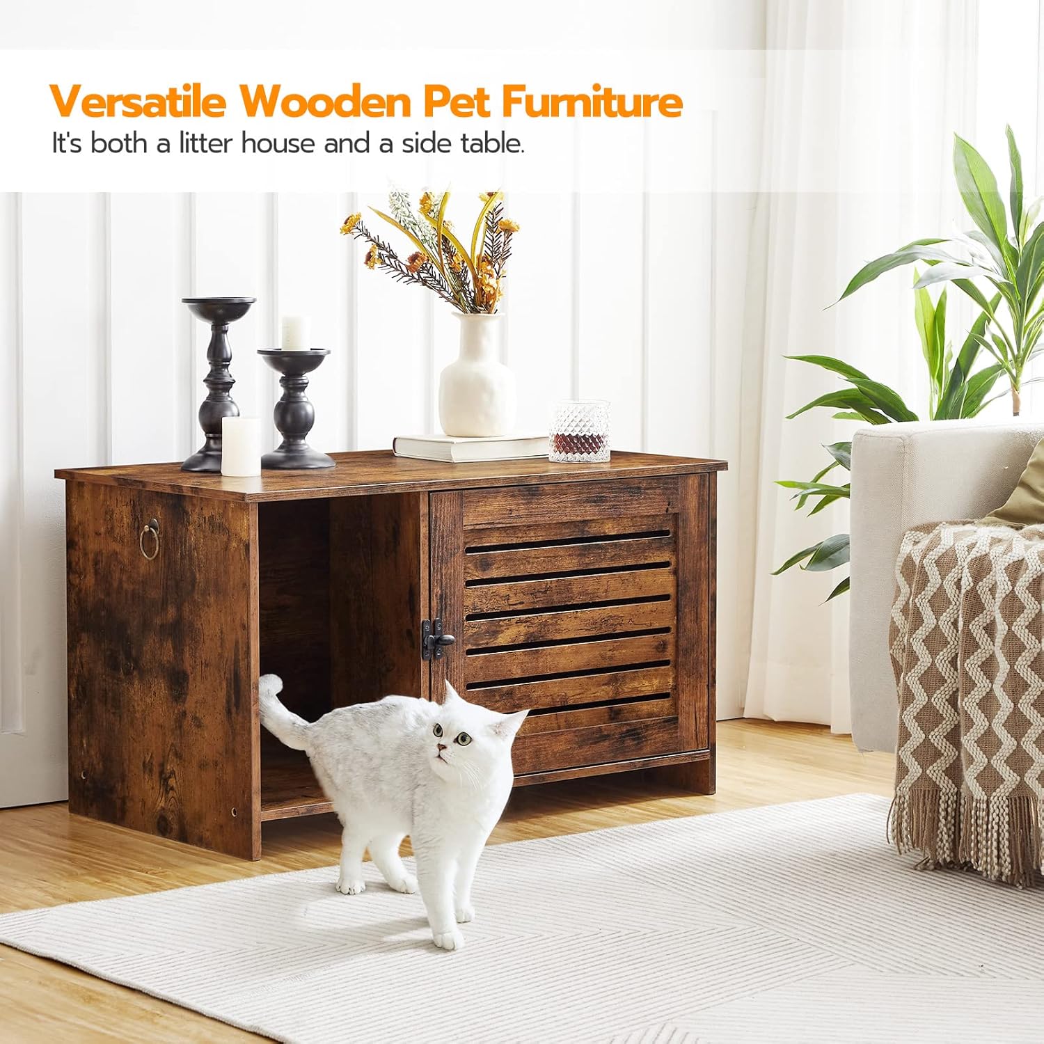 HOOBRO Cat Litter Box Enclosure, Hidden Litter Box Furniture with Louvered Door, Spacious Hidden Litter Cabinet with Divider, Cat Furniture Cabinet, 31.5" L x 17.7" W x 18.1" H, Rustic Brown BF07MW01