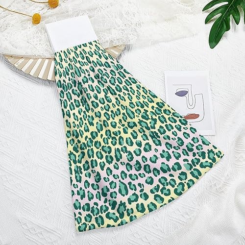Miniatura 7 de Toalla de mano absorbente con estampado de leopardo verde para el hogar, toalla decorativa con gancho para baño, toalla de microfibra suave y
