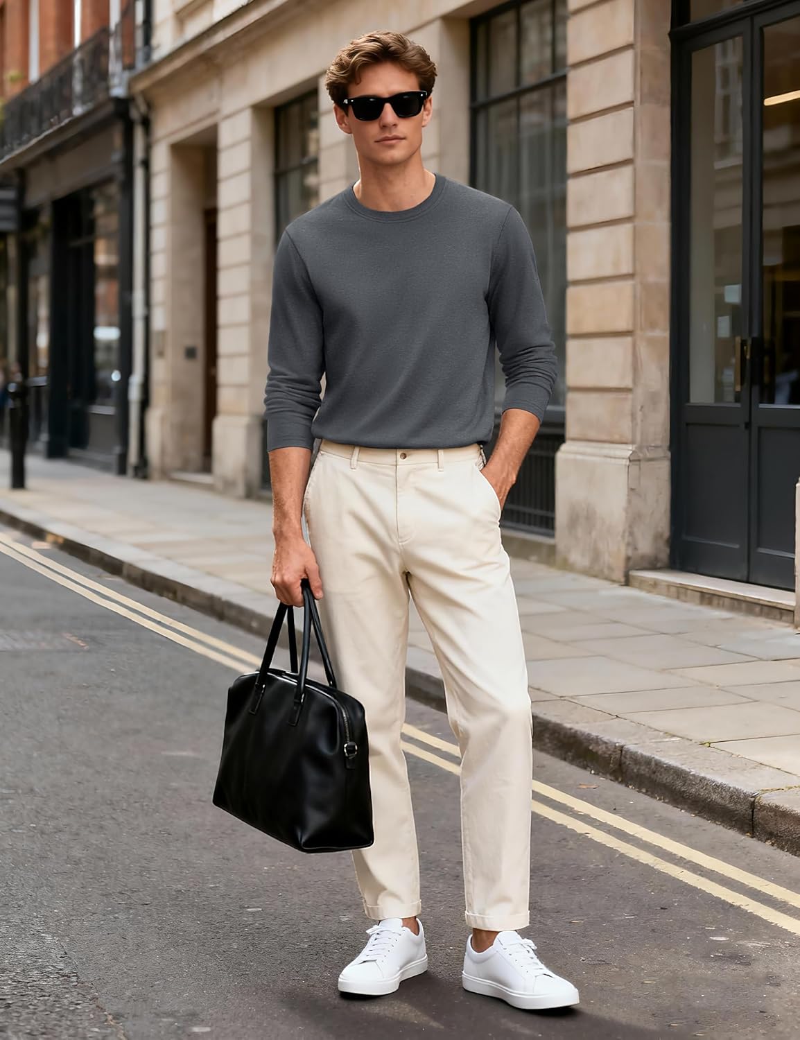 MAGNIVIT Men's Long Sleeve Shirt Cotton T-Shirt Casual Lightweight Breathable Shirts Crew Neck Plain Soft Basic Tees - Image 4