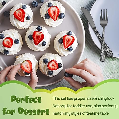 Miniatura 6 de HaWare Juego de cubiertos de 9 piezas para niños pequeños, cubiertos martillados de acero inoxidable, utensilios de alimentación preescolar, incluye