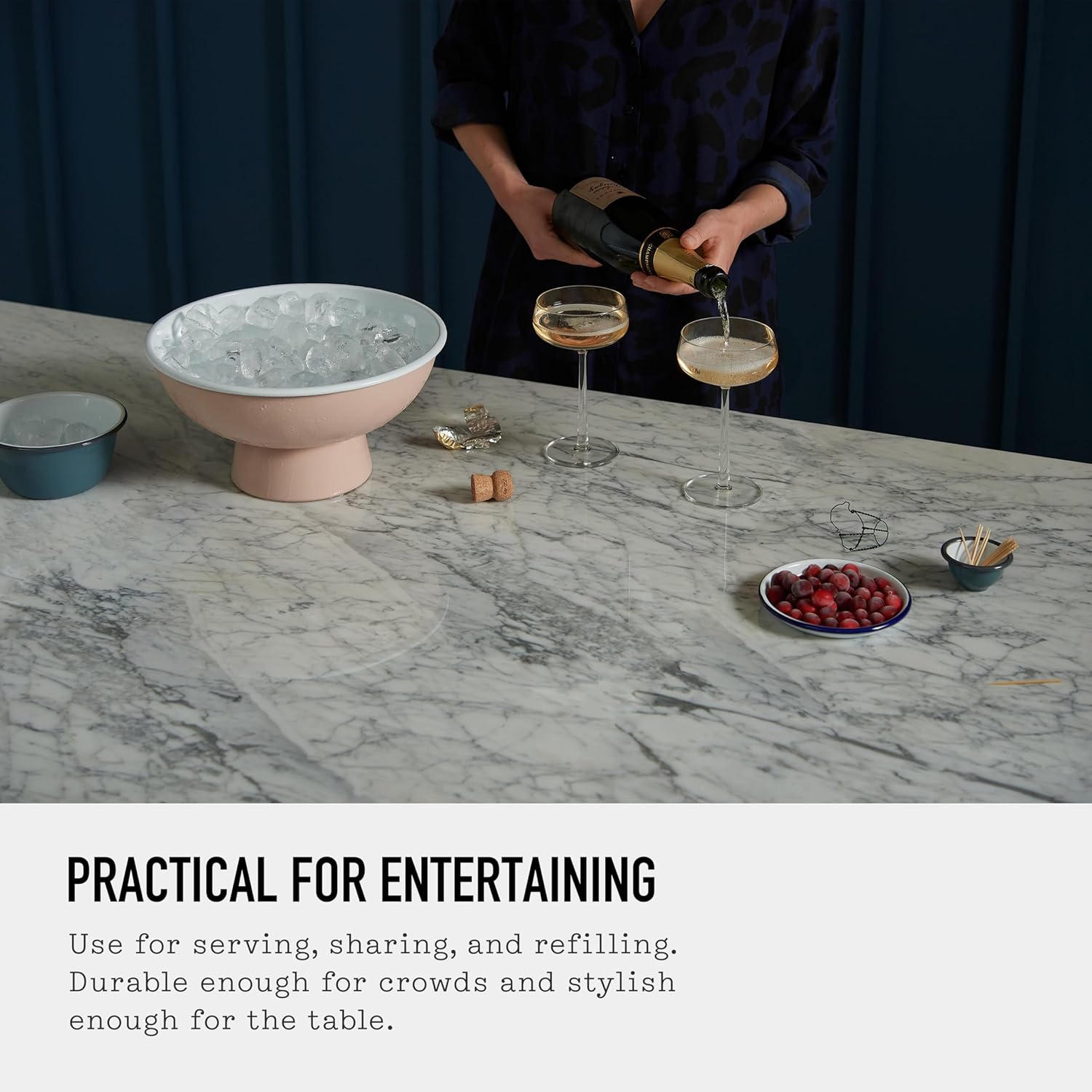 Falcon Enamelware Fruit Bowl, Heavy-Gauge Steel Serving Bowl, Use for Footed Bowl, Ice Bucket or Punch Bowl, 12″ Diameter, Oven-Safe to 530°F, Dishwasher & Freezer Safe (Marie Rose)