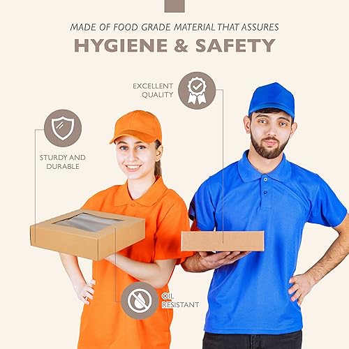 Miniatura 7 de Fit Meal Prep Paquete de 25 cajas para tartas con ventana de 10 x 10 x 2.5 pulgadas, cajas de pastelería de papel kraft para pastelería, embalaje de