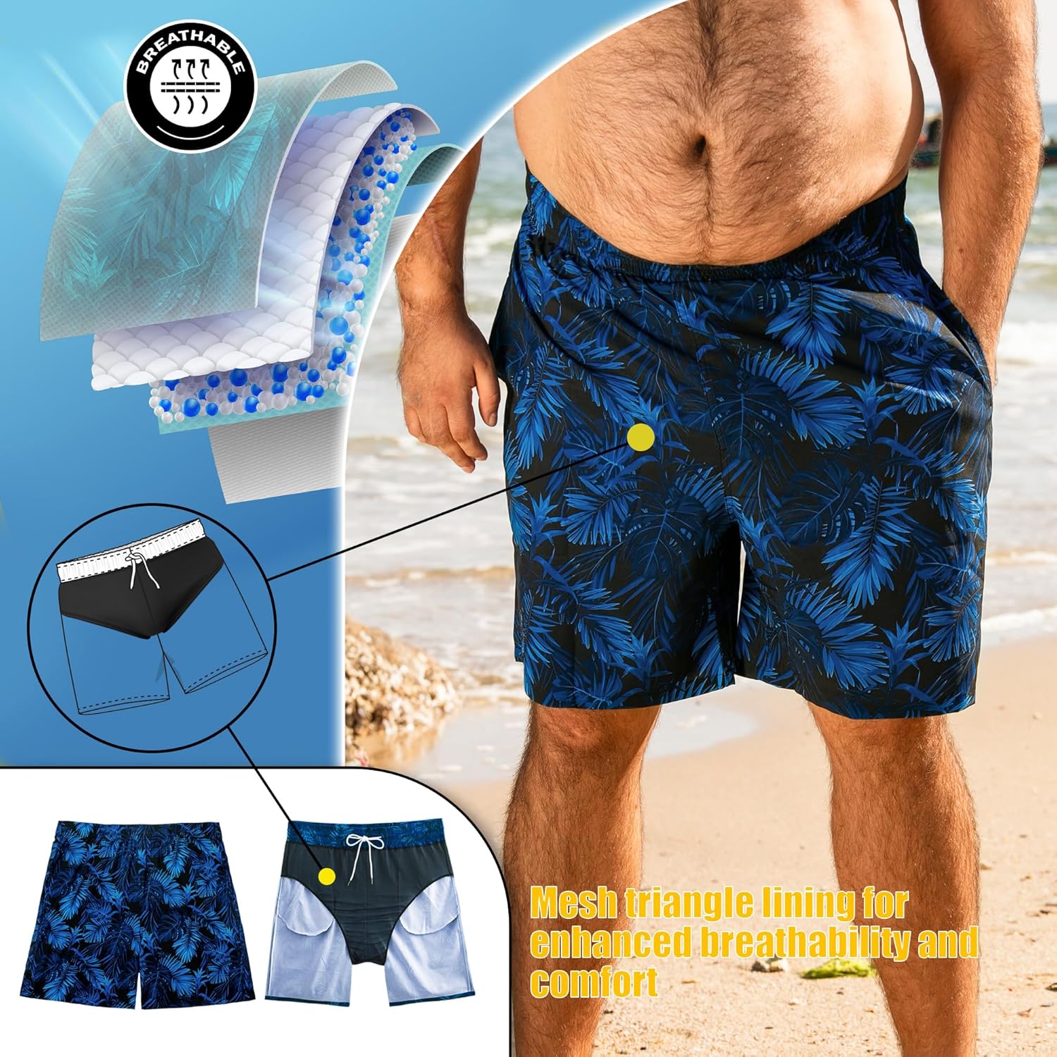 BRISIRA Big and Tall Swim Trunks for Men Bathing Suit with Mesh Lining Quick Dry Board Shorts Beach Swimsuit Pocket - Image 2