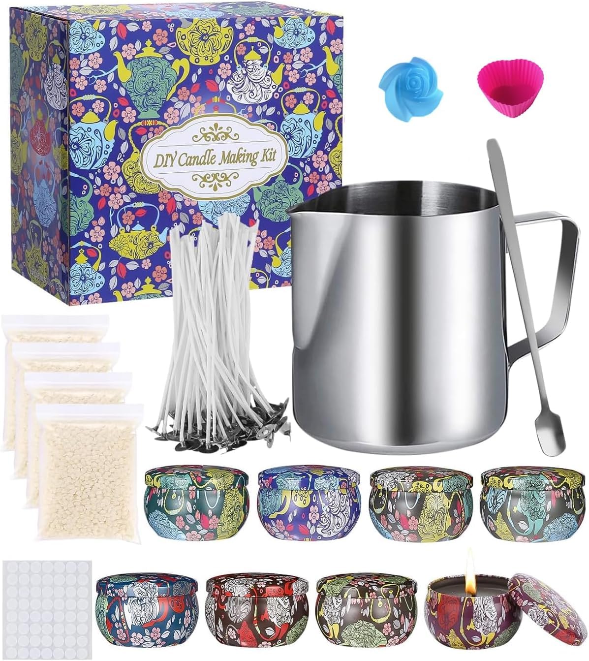 Kit Candele Fai Da Te In Cera D'Api - 50 Stoppini, 8 Barattoli E Accessori Completi - Foto 5