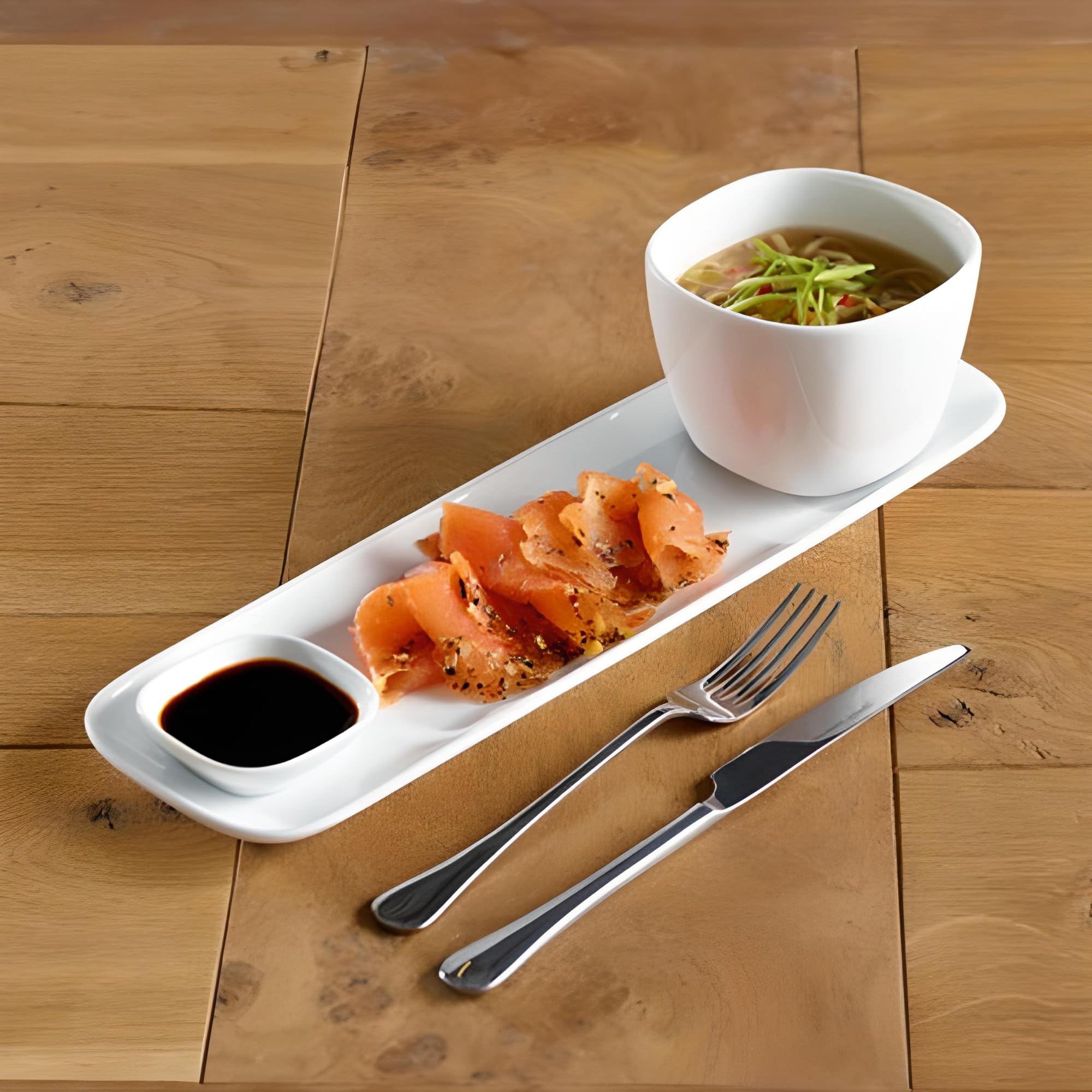 Royal Genware Porcelain plato de elipse 27 x 10 cm – juego de 6 – porcelana blanca platos de presentación